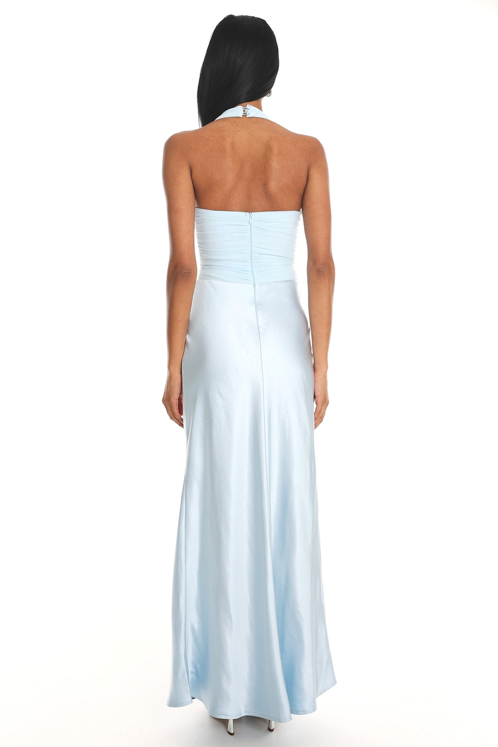 Heliora Halterneck Rosette Bust Maxi Dress Ice Blue by Selfie Leslie