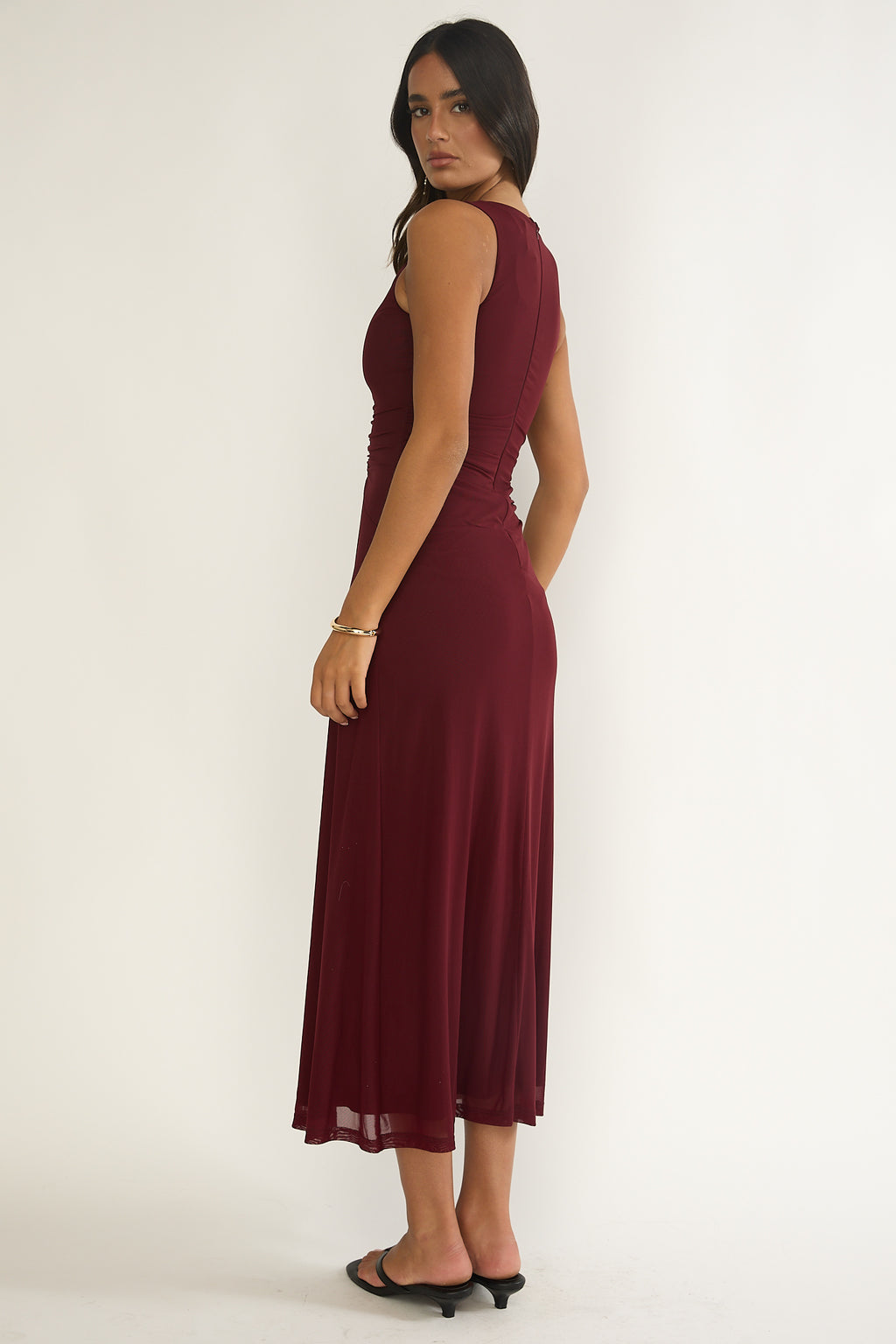 Cambrea Ruched Bodice Midi Dress Burgundy by Selfie Leslie