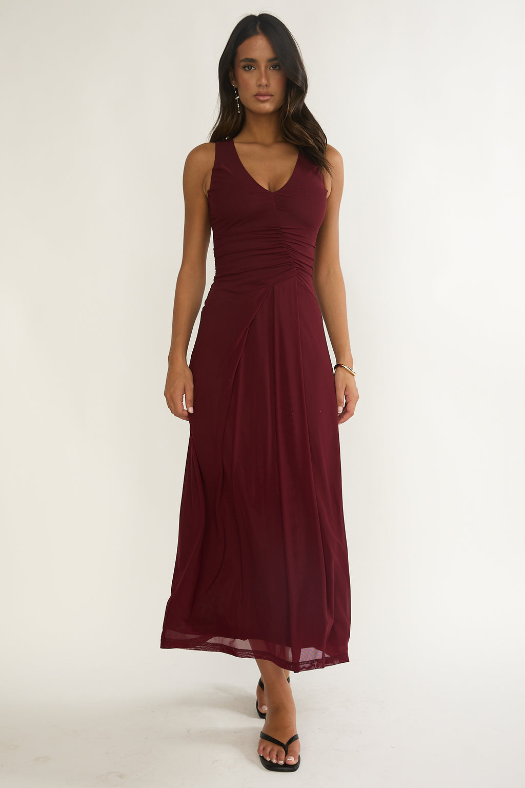 Cambrea Ruched Bodice Midi Dress Burgundy by Selfie Leslie