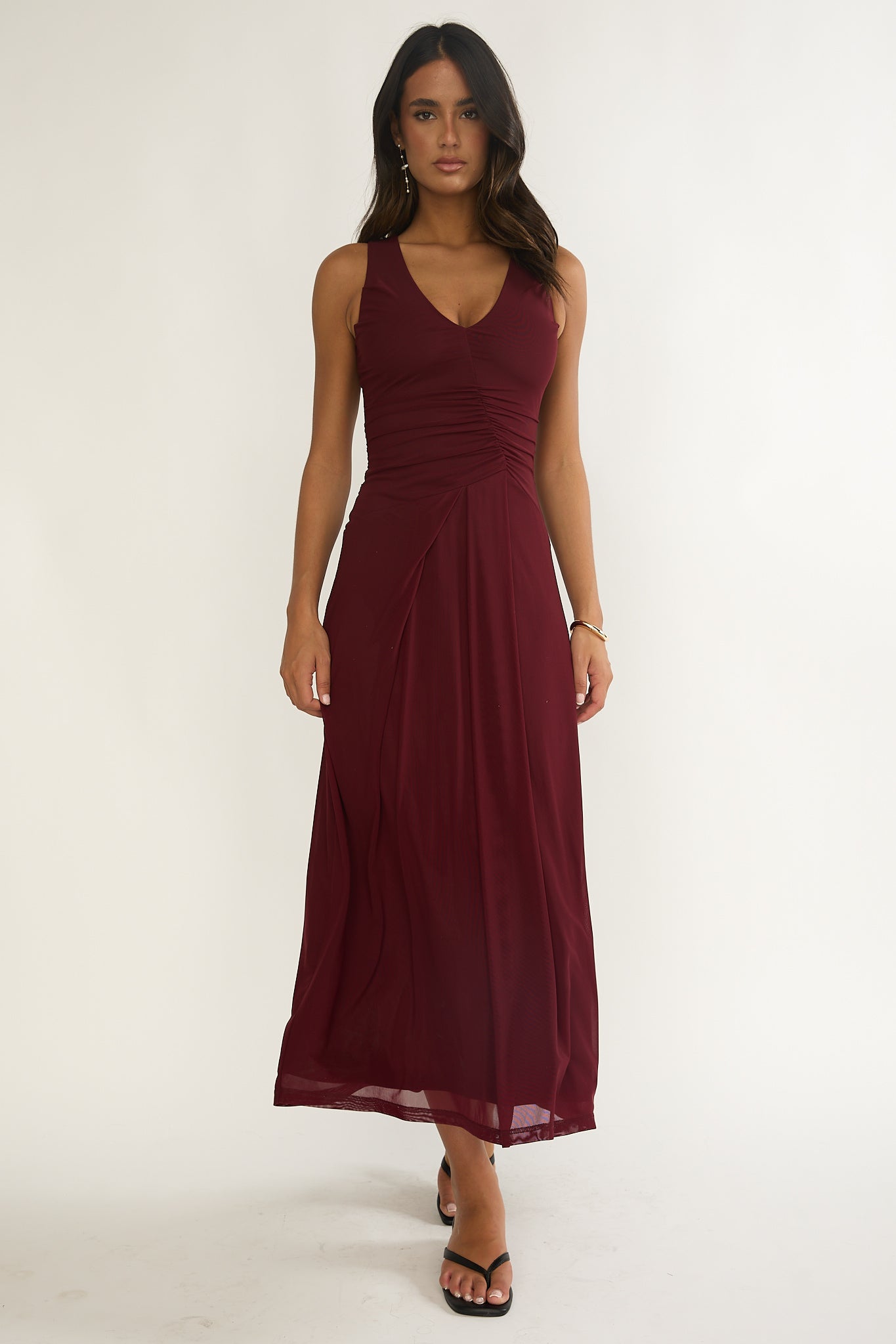Cambrea Ruched Bodice Midi Dress Burgundy by Selfie Leslie