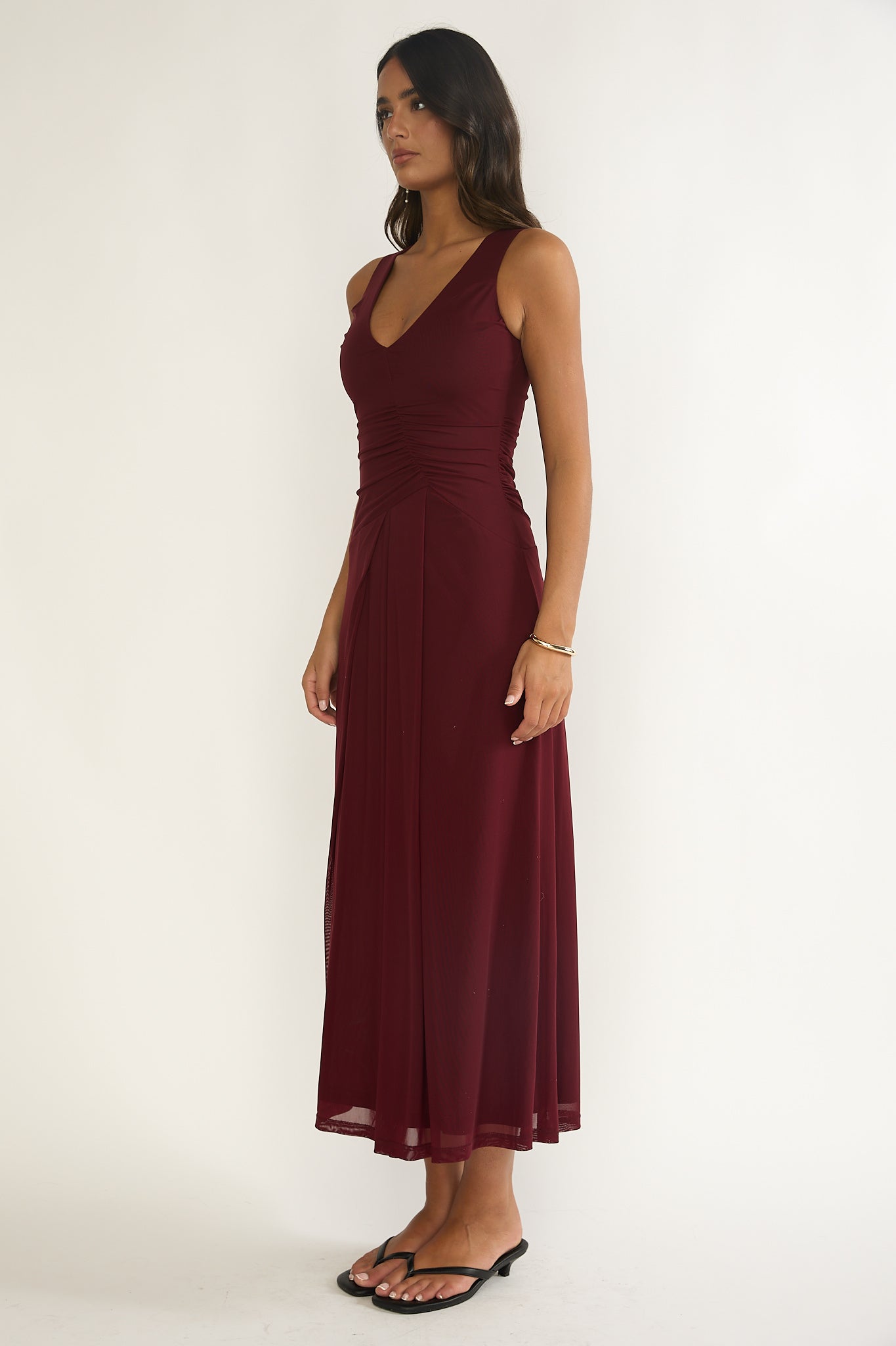 Cambrea Ruched Bodice Midi Dress Burgundy by Selfie Leslie