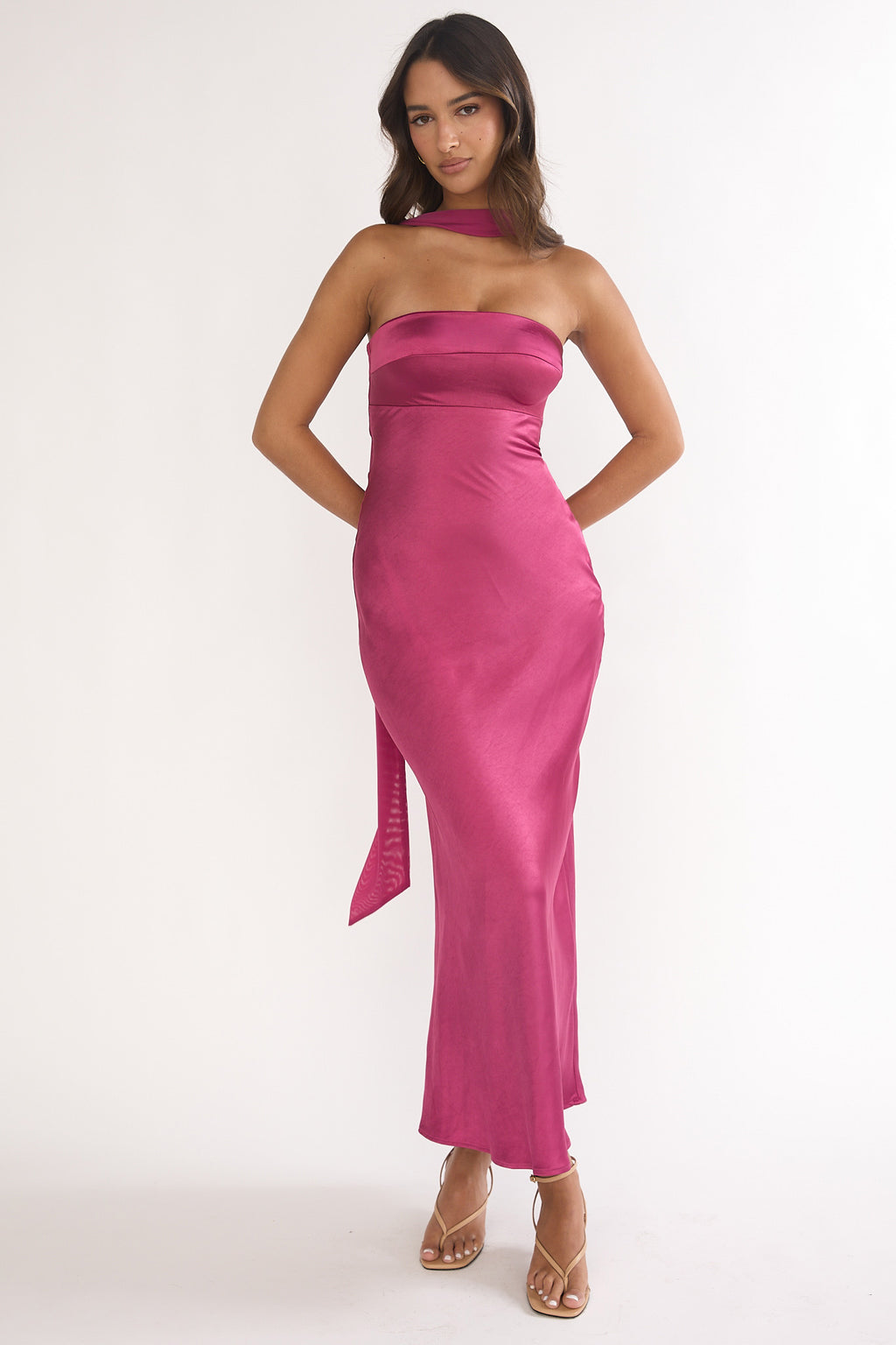 Lior Detachable Shoulder Maxi Dress Burgundy by Selfie Leslie