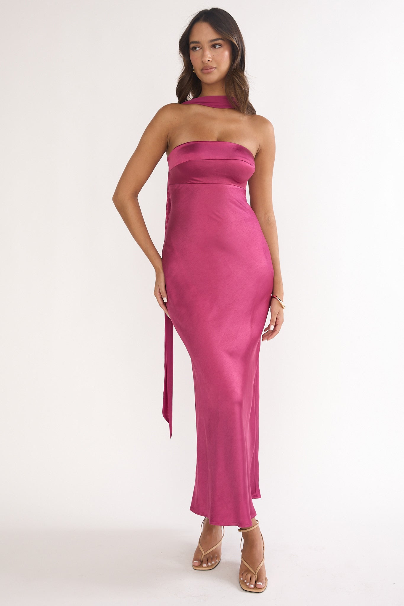 Lior Detachable Shoulder Maxi Dress Burgundy by Selfie Leslie