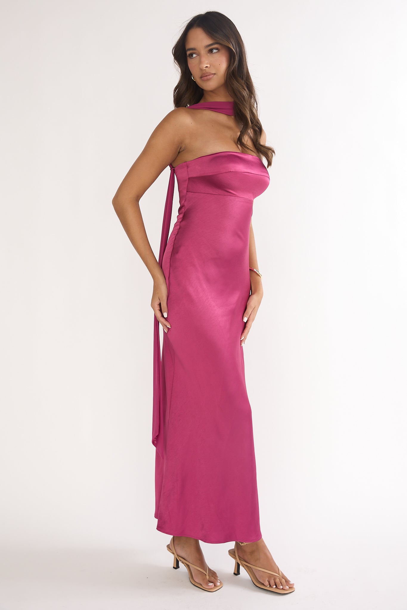 Lior Detachable Shoulder Maxi Dress Burgundy by Selfie Leslie