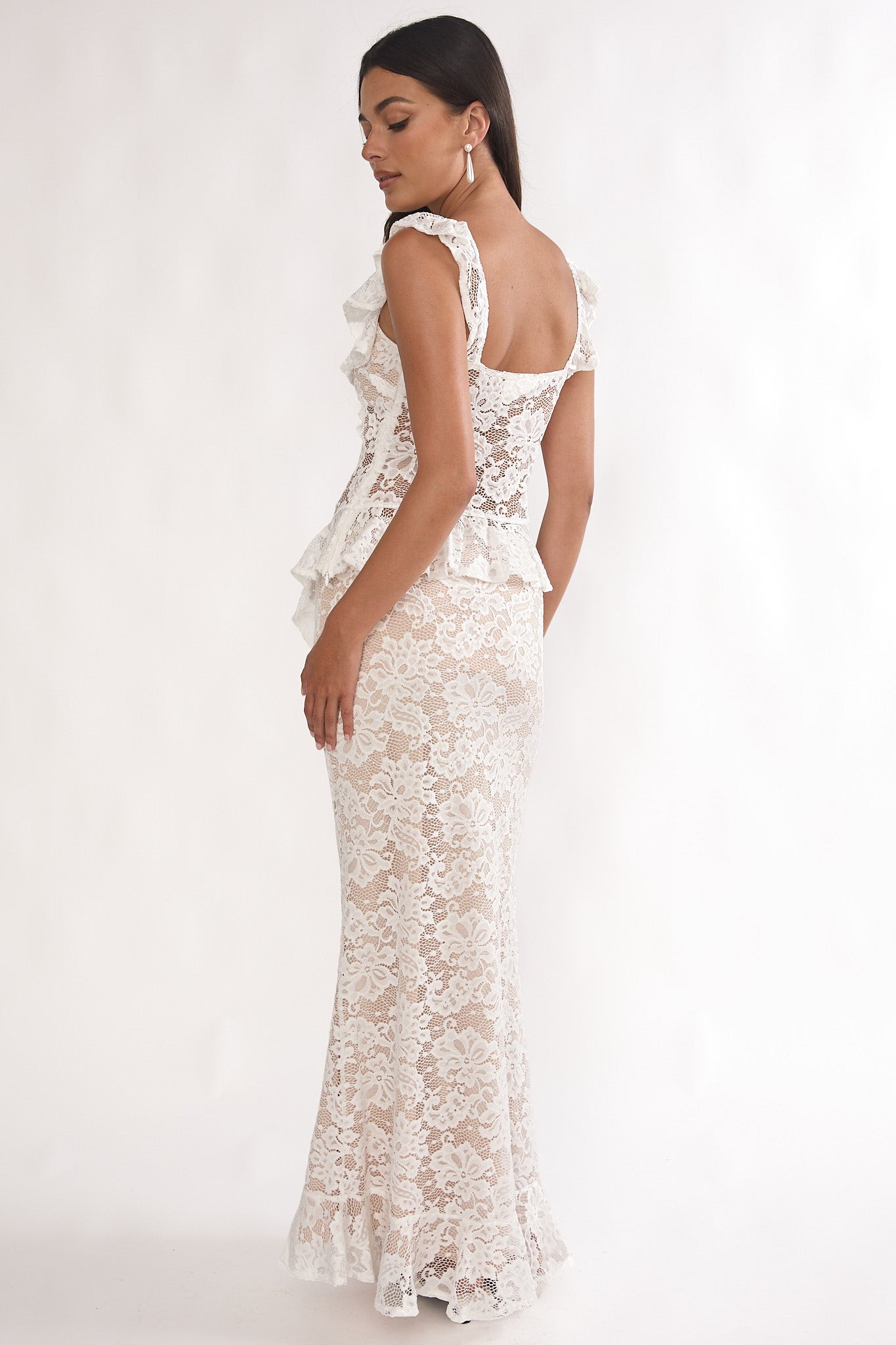 Kelina Ruffle Hem Lace Maxi Skirt White by Selfie Leslie