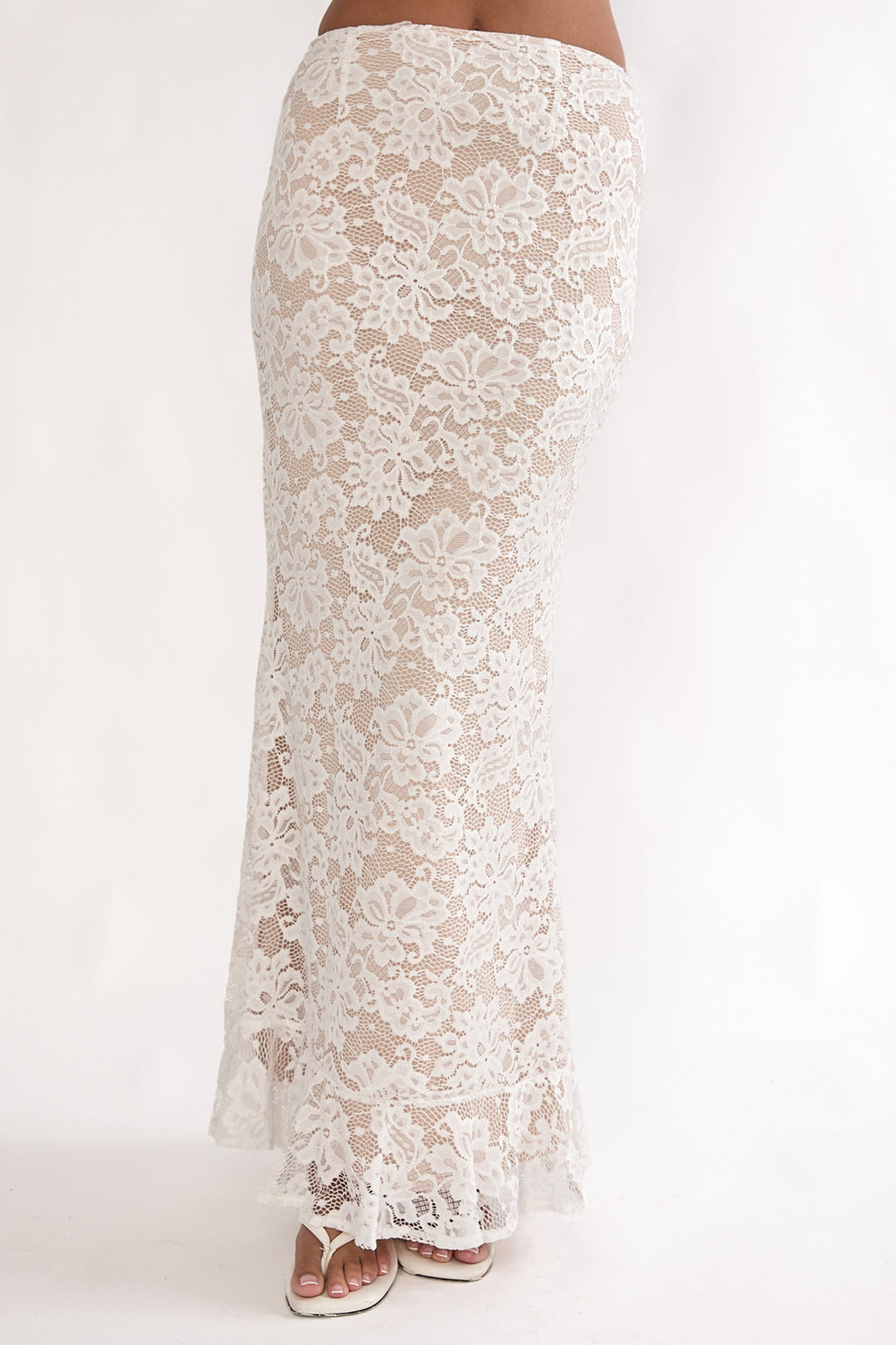 Kelina Ruffle Hem Lace Maxi Skirt White by Selfie Leslie