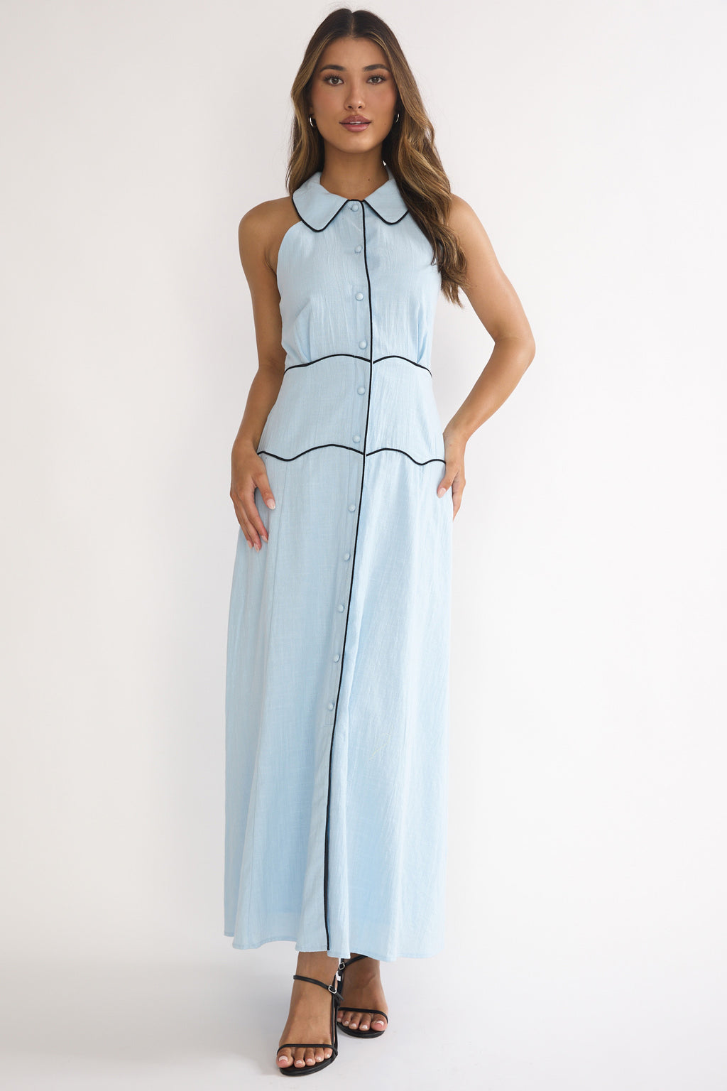 Teagun Collared Button Maxi Dress Blue