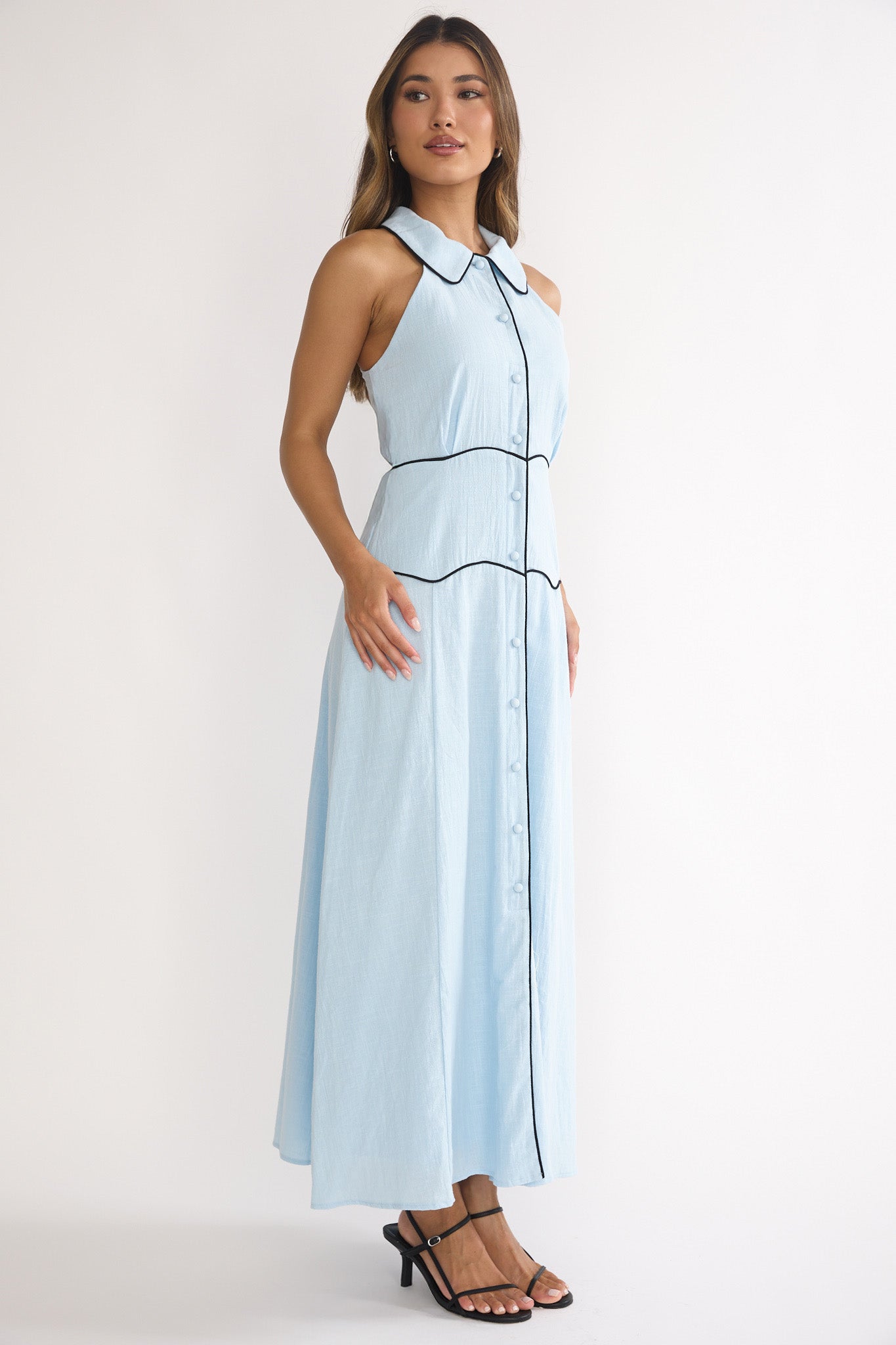Teagun Collared Button Maxi Dress Blue