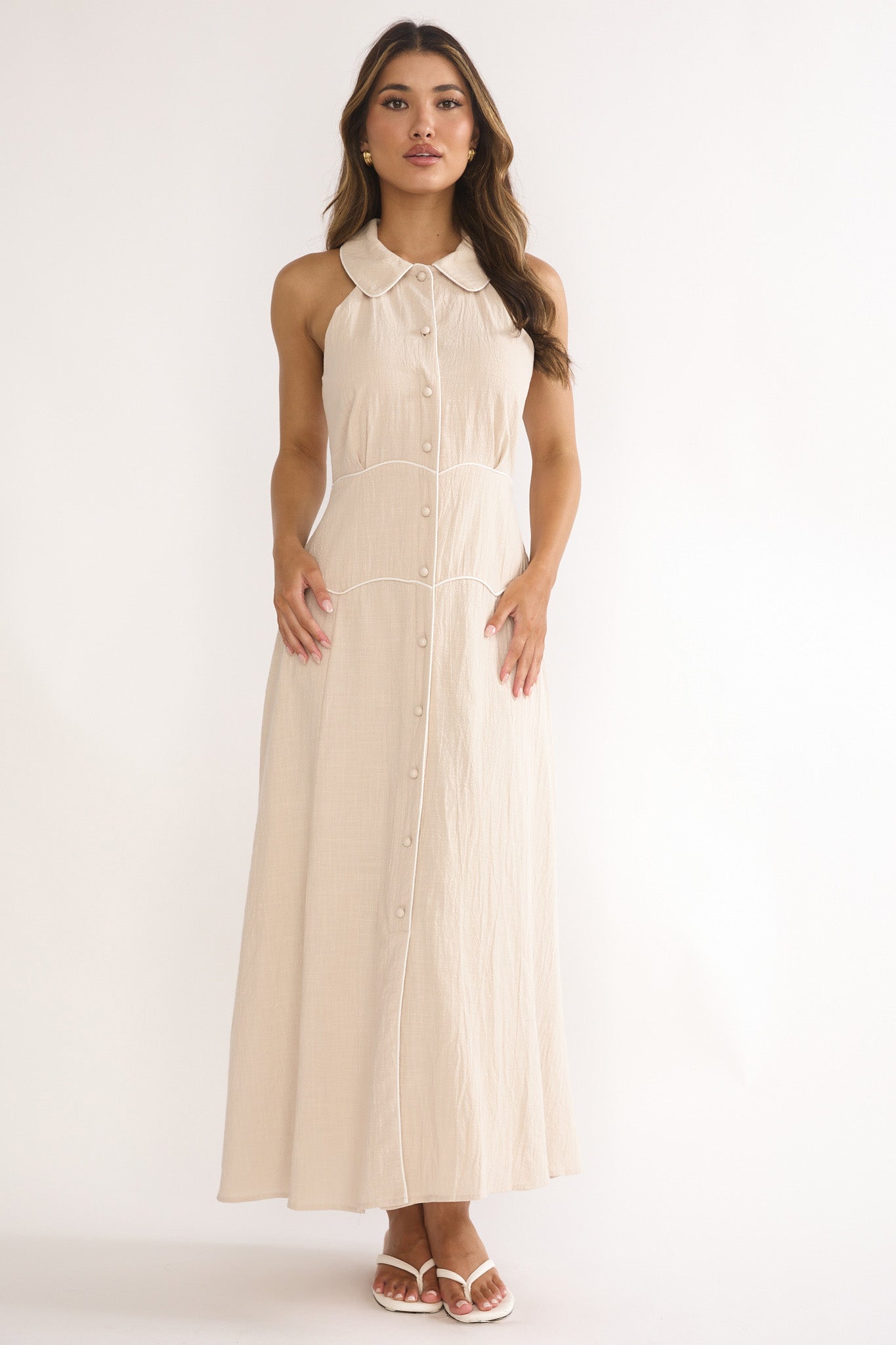 Teagun Collared Button Maxi Dress Stone