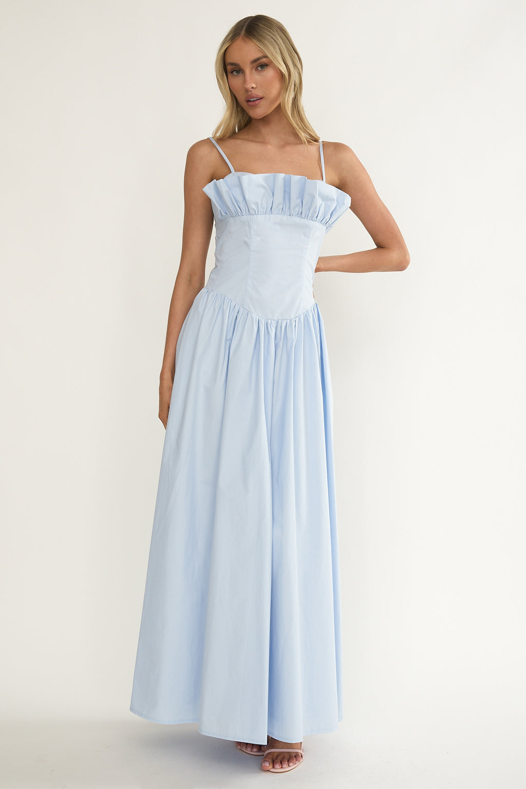 Pailin Frill Bust Maxi Dress Blue by Selfie Leslie
