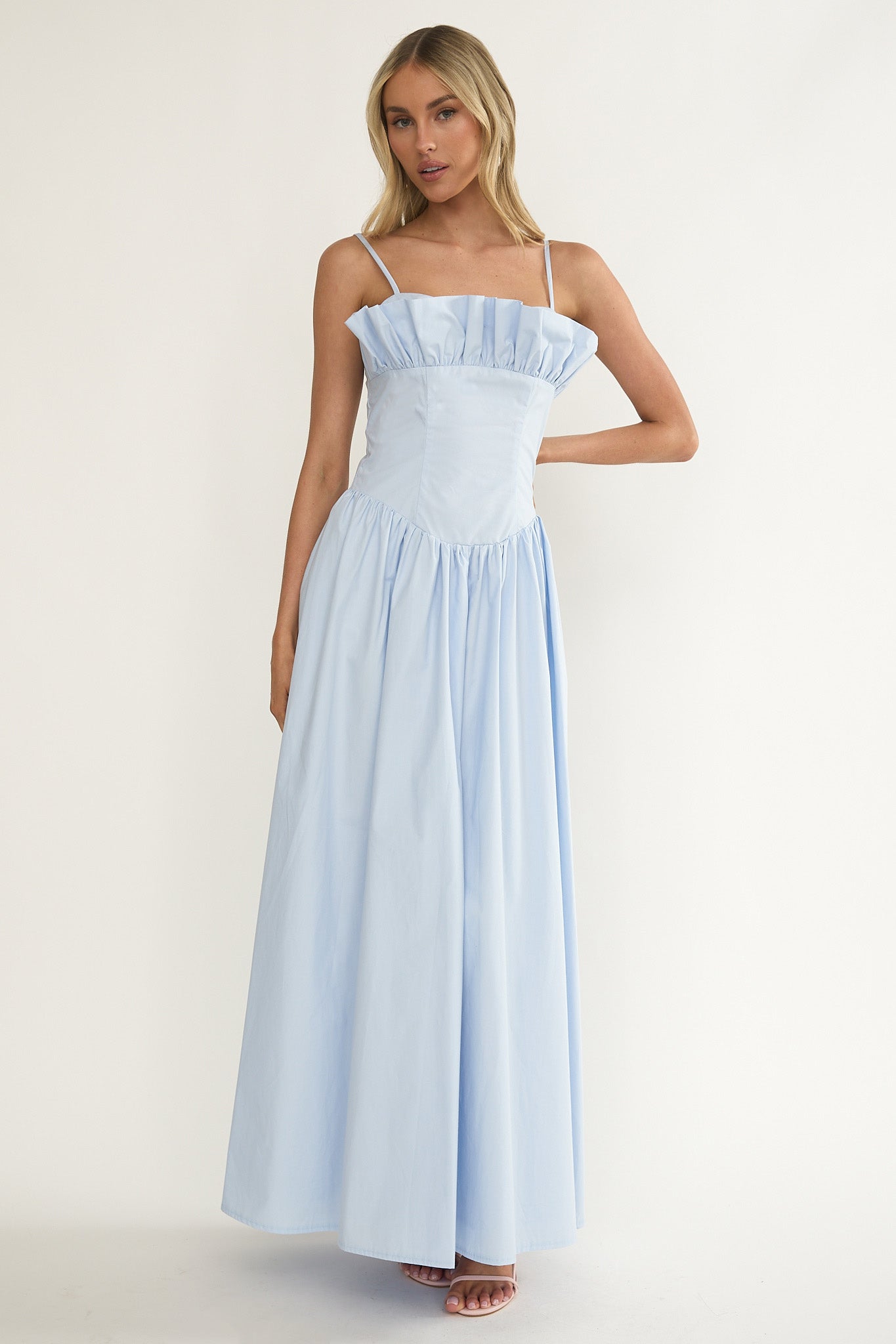 Pailin Frill Bust Maxi Dress Blue by Selfie Leslie