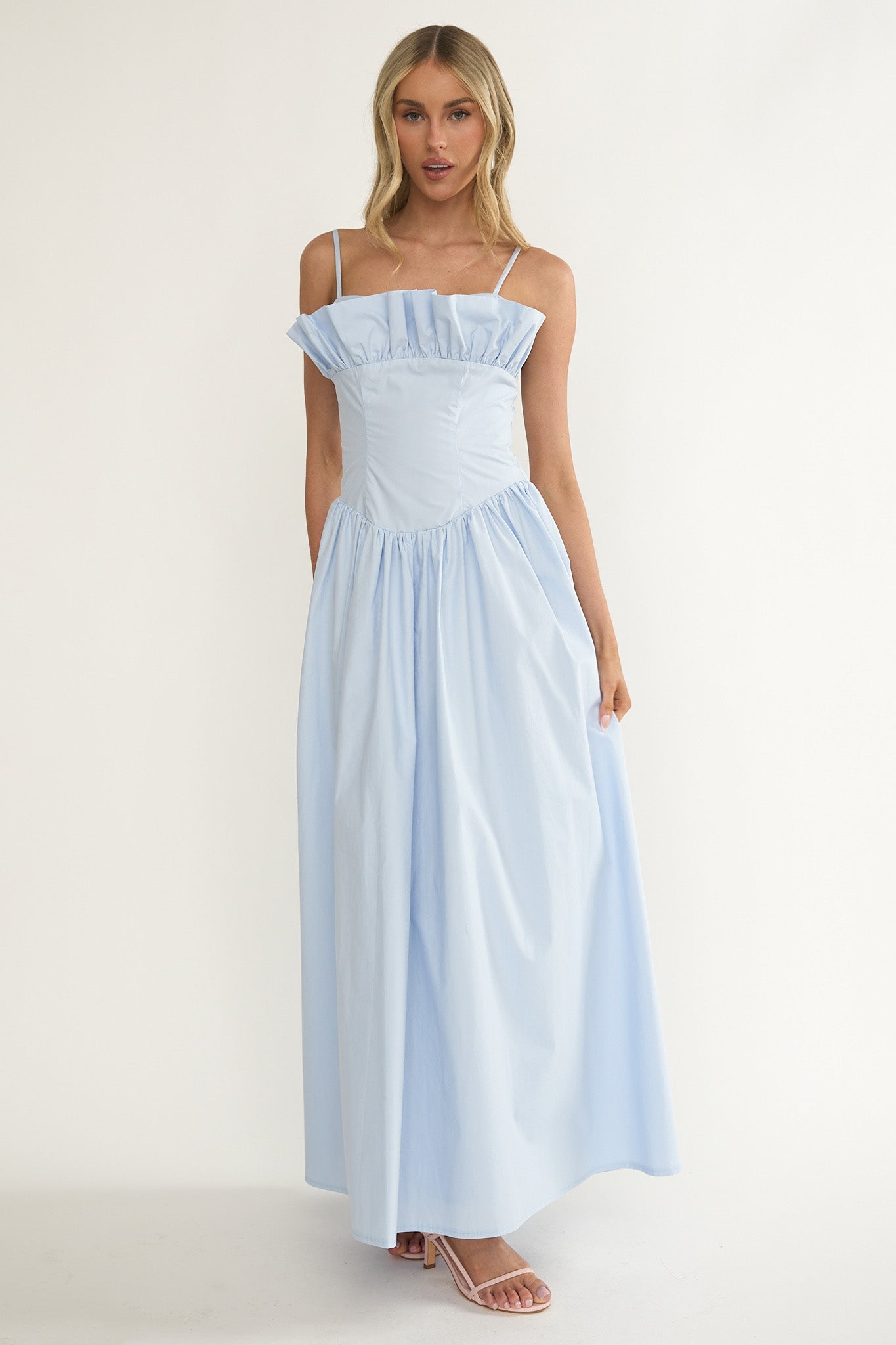 Pailin Frill Bust Maxi Dress Blue by Selfie Leslie