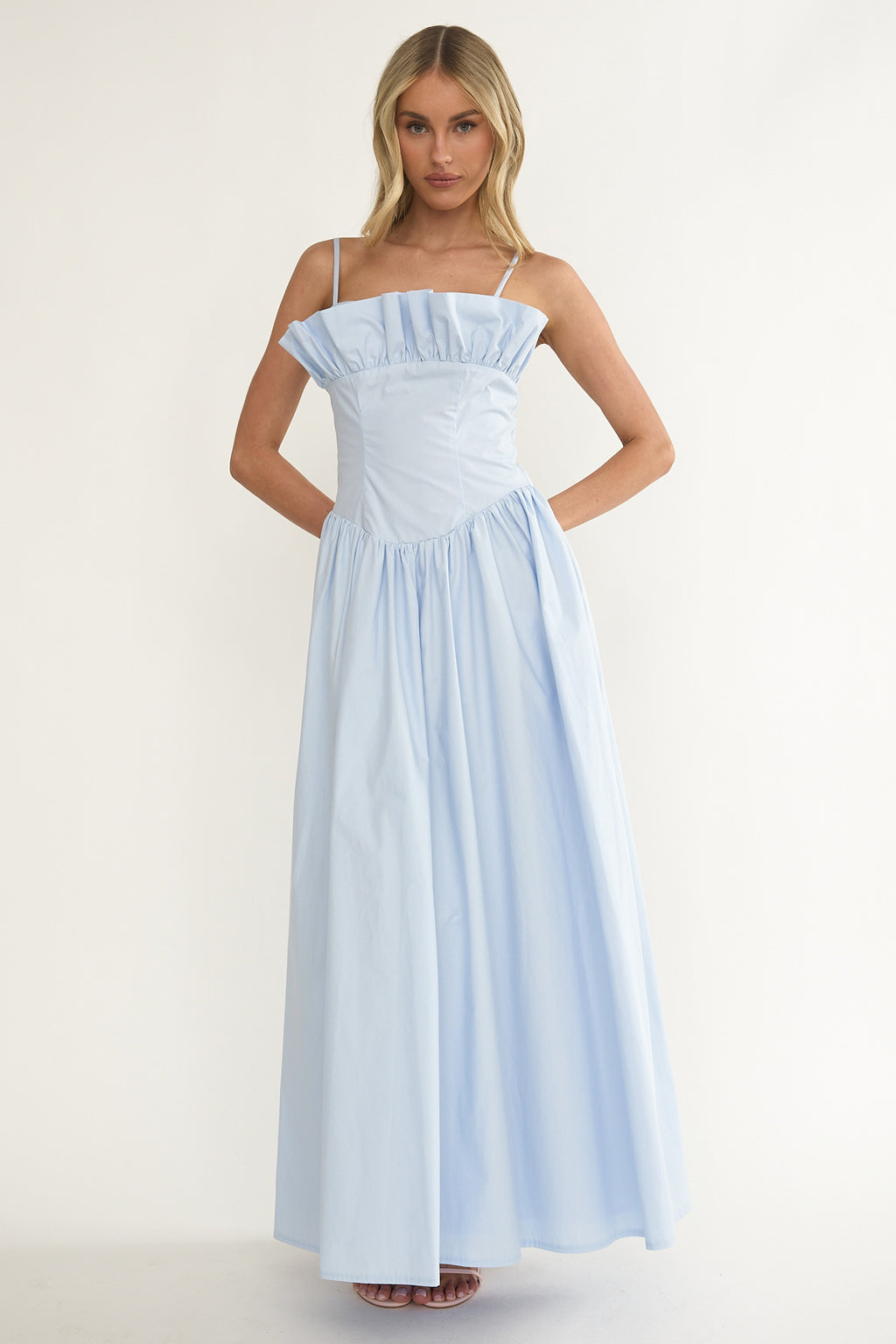 Pailin Frill Bust Maxi Dress Blue by Selfie Leslie