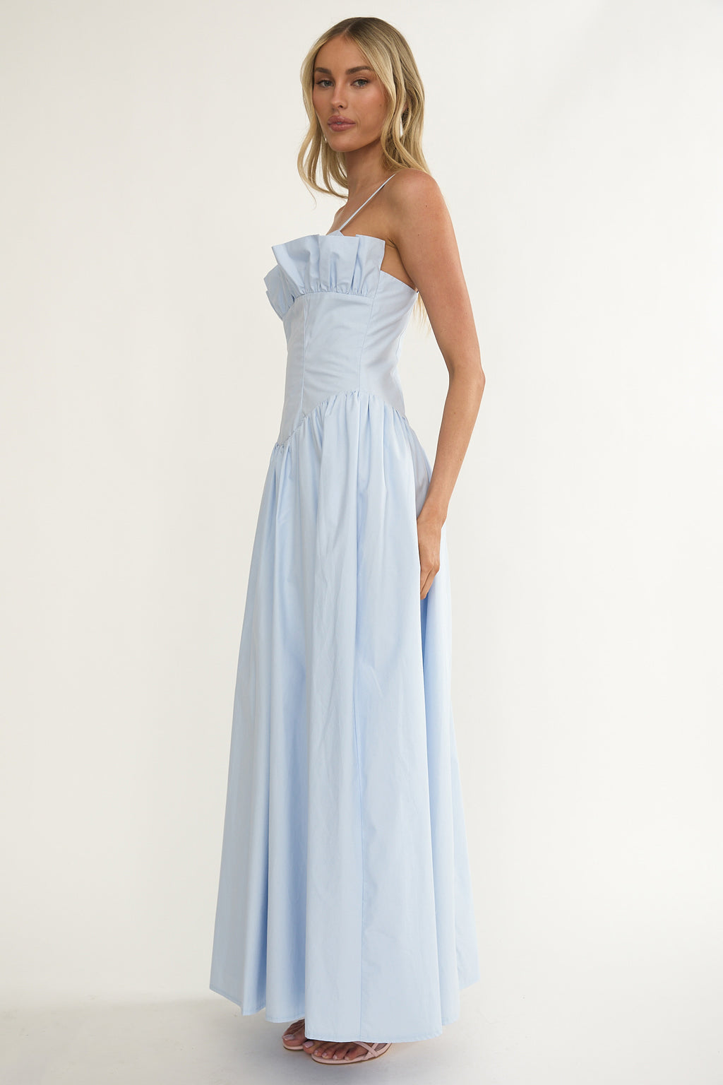 Pailin Frill Bust Maxi Dress Blue by Selfie Leslie