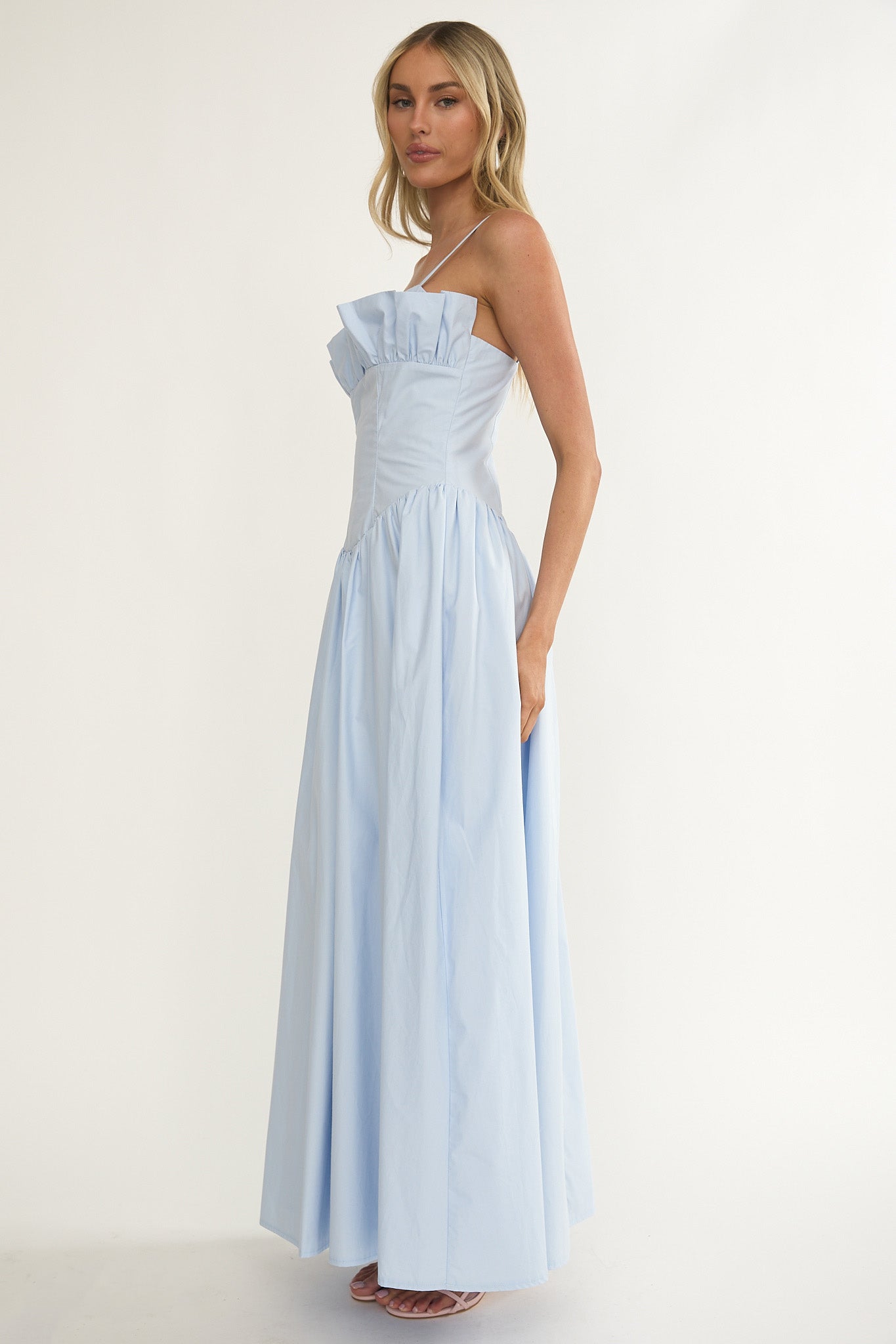 Pailin Frill Bust Maxi Dress Blue by Selfie Leslie