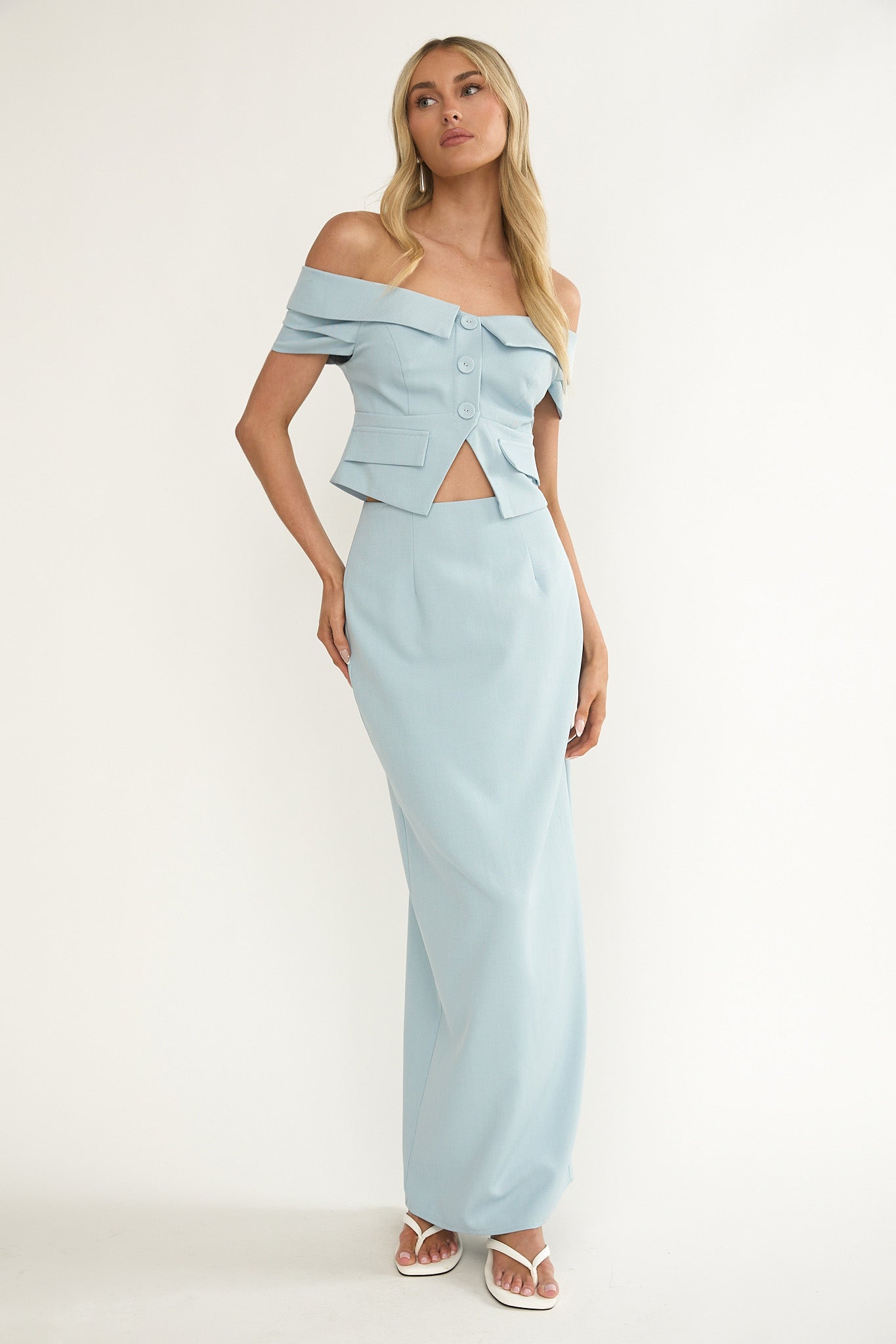 Maelie Column Maxi Skirt Blue by Selfie Leslie