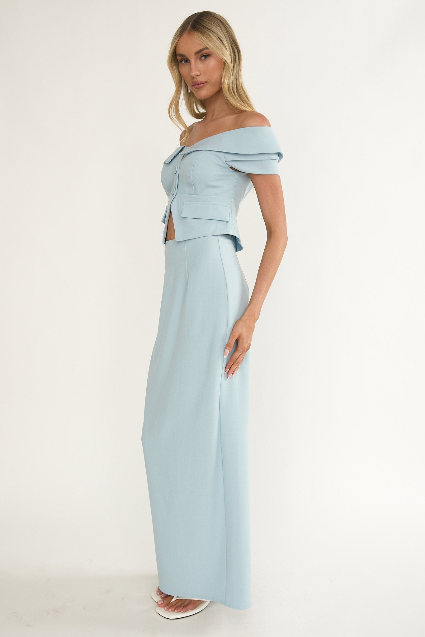 Maelie Column Maxi Skirt Blue by Selfie Leslie