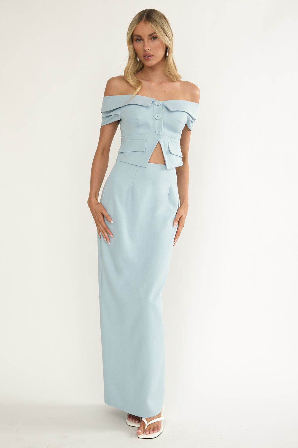 Maelie Foldover Off-Shoulder Top Blue by Selfie Leslie