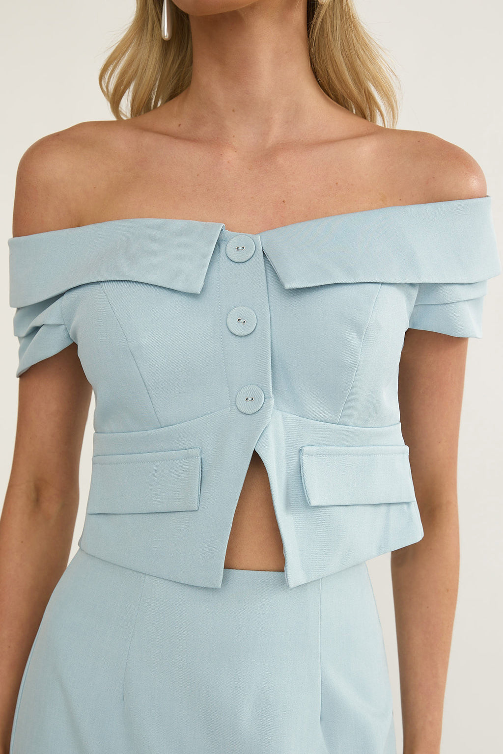 Maelie Foldover Off-Shoulder Top Blue by Selfie Leslie