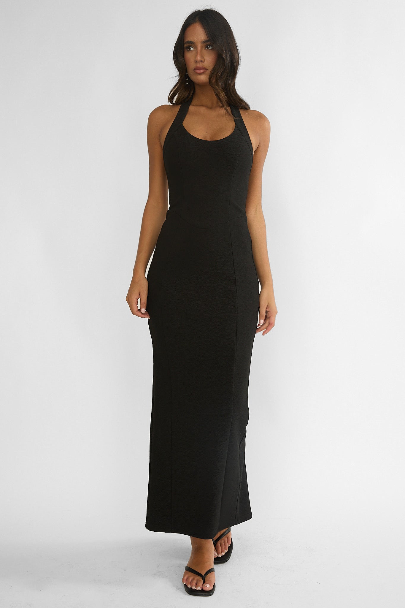 Shailyn Scoop Neck Halter Maxi Dress Black by Selfie Leslie