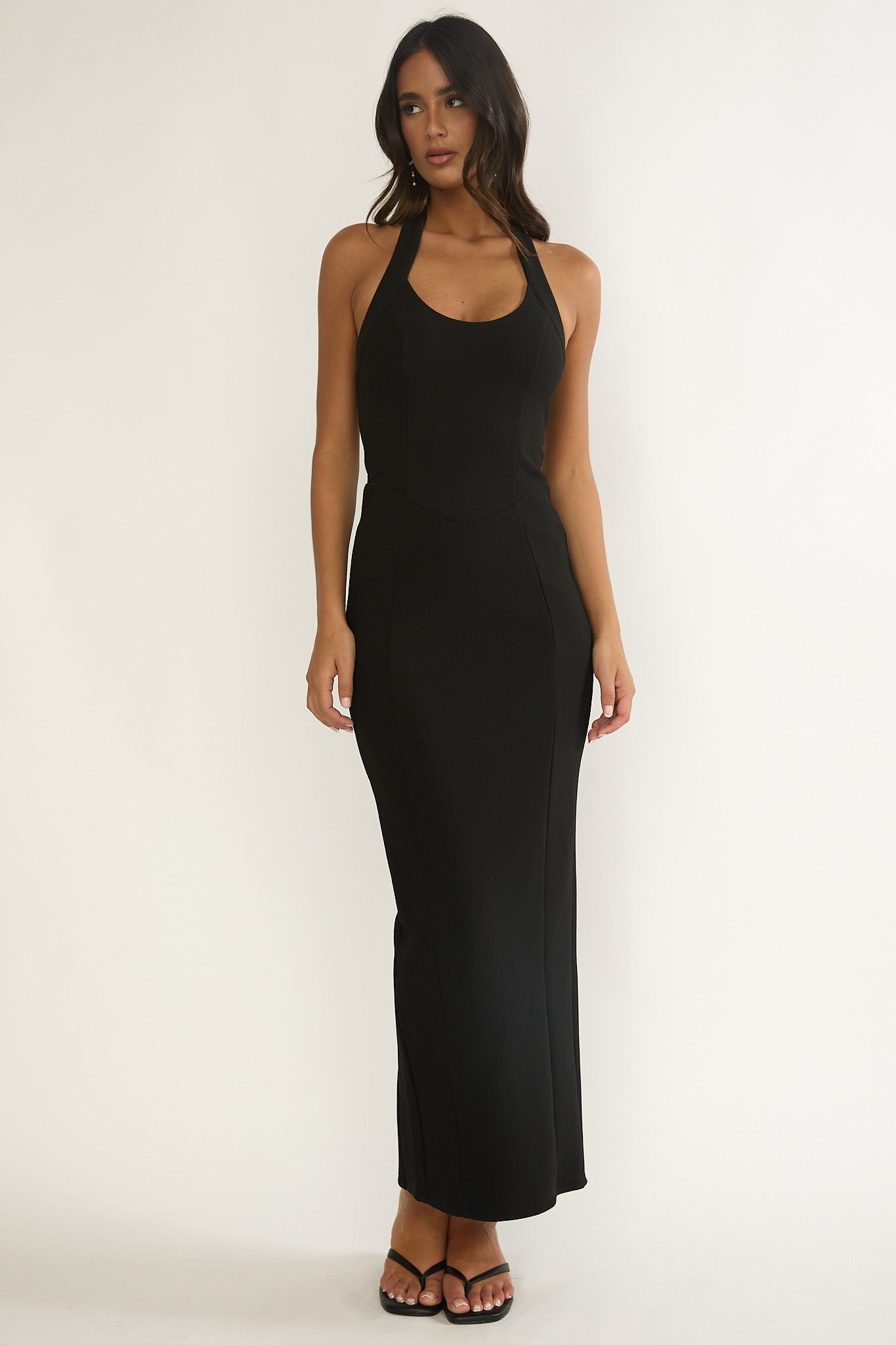 Shailyn Scoop Neck Halter Maxi Dress Black by Selfie Leslie