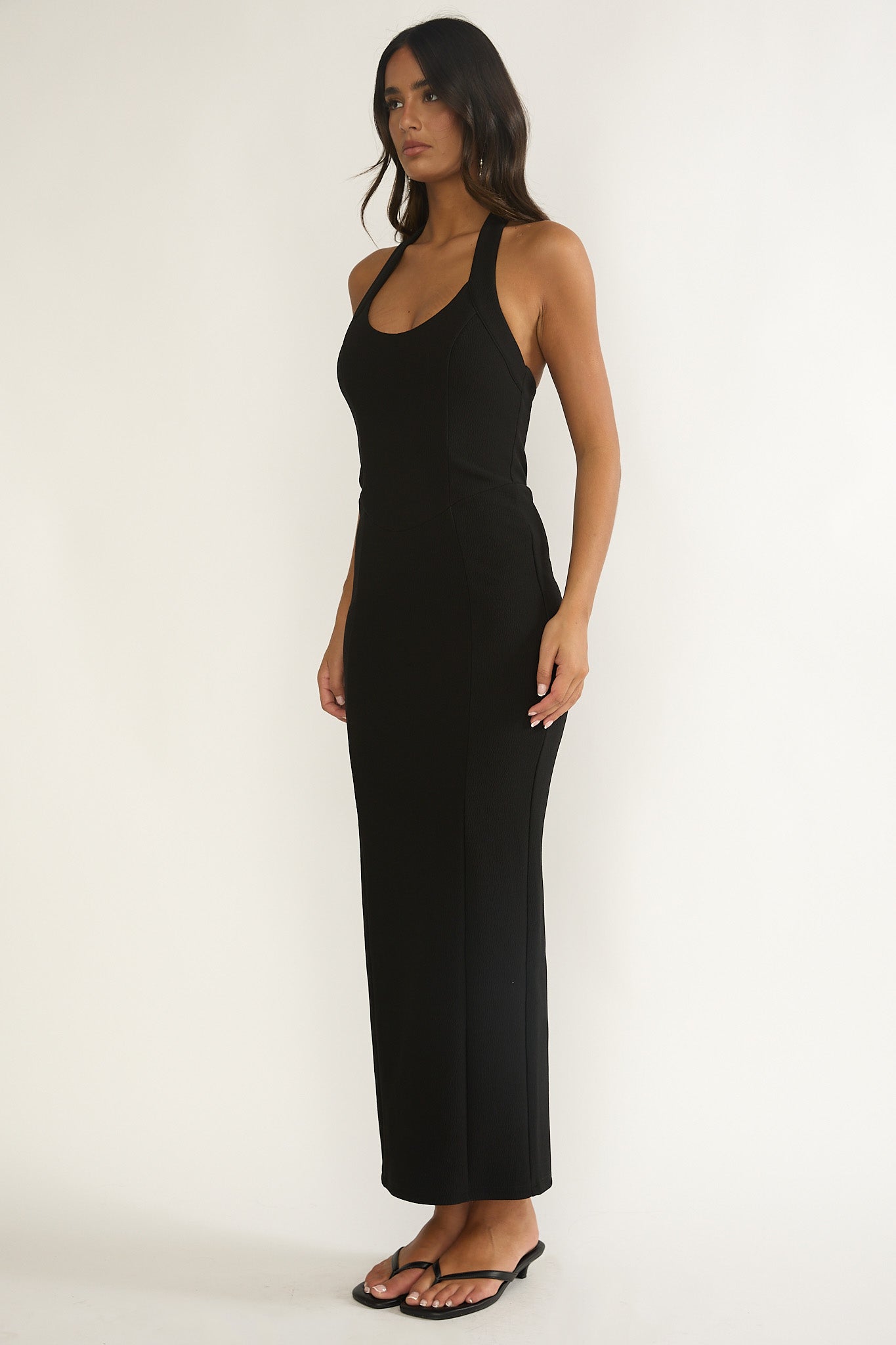 Shailyn Scoop Neck Halter Maxi Dress Black by Selfie Leslie