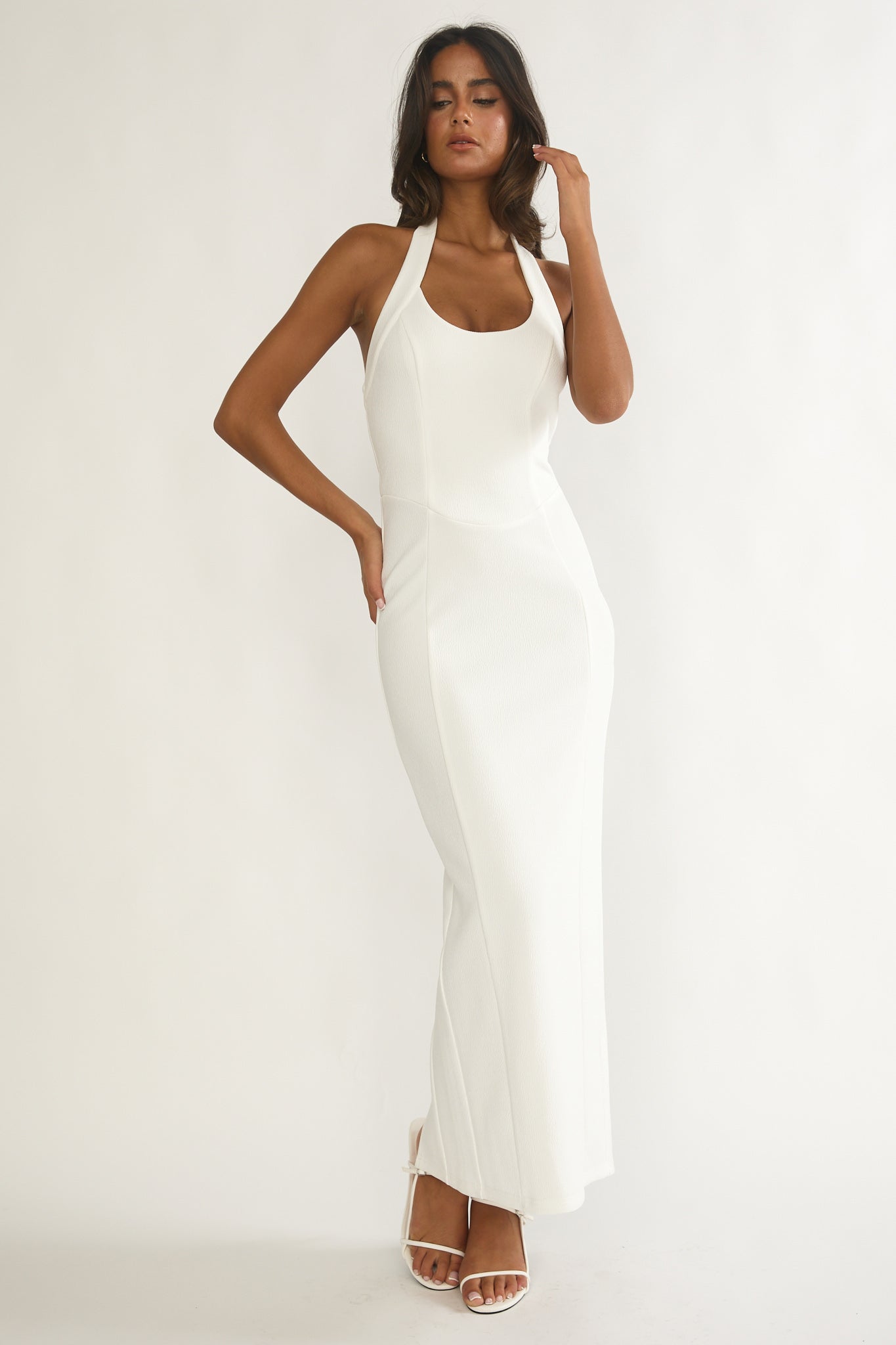 Shailyn Scoop Neck Halter Maxi Dress White Shailyn Scoop Neck Halter Maxi Dress White