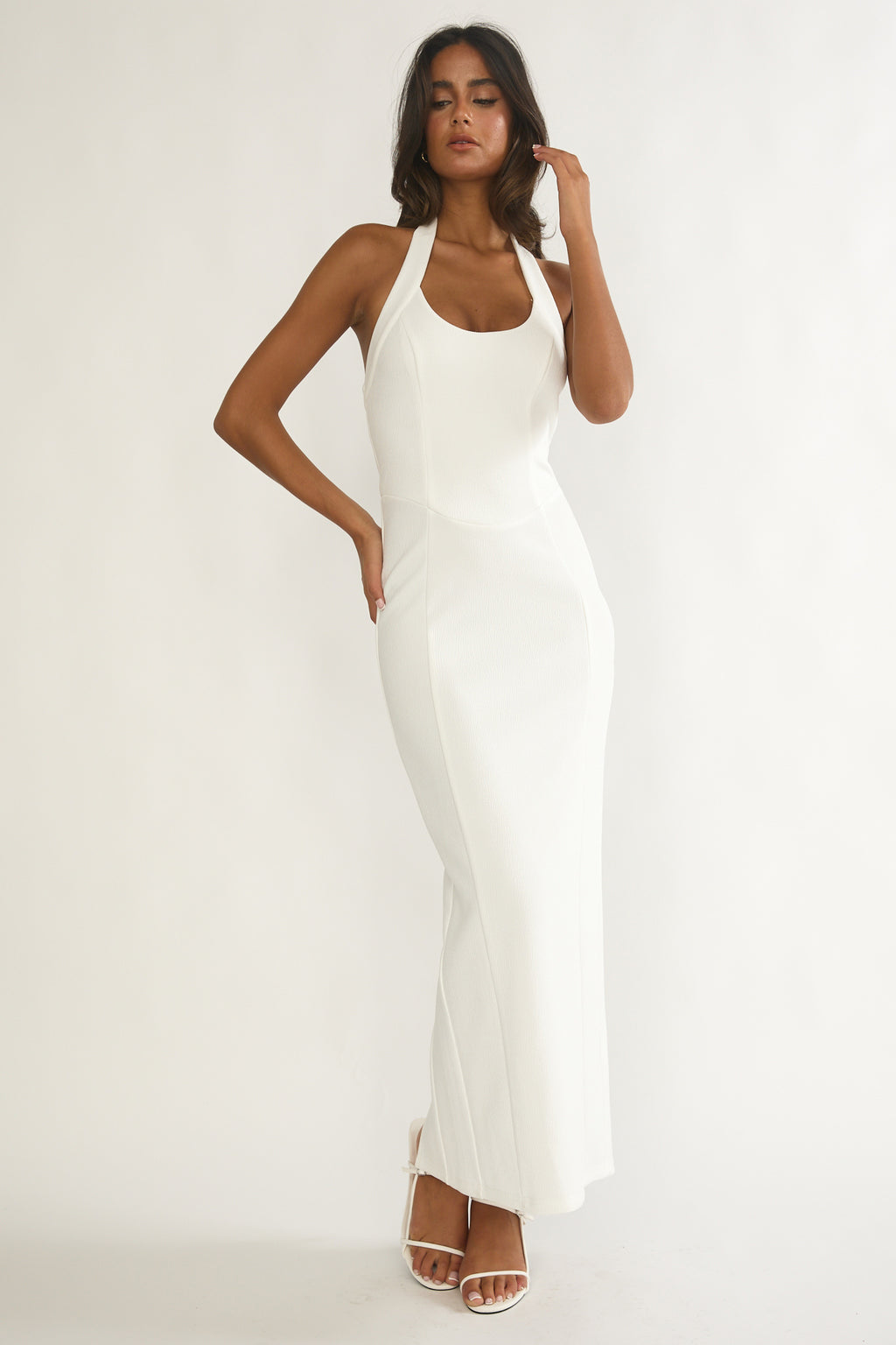 Shailyn Scoop Neck Halter Maxi Dress White by Selfie Leslie