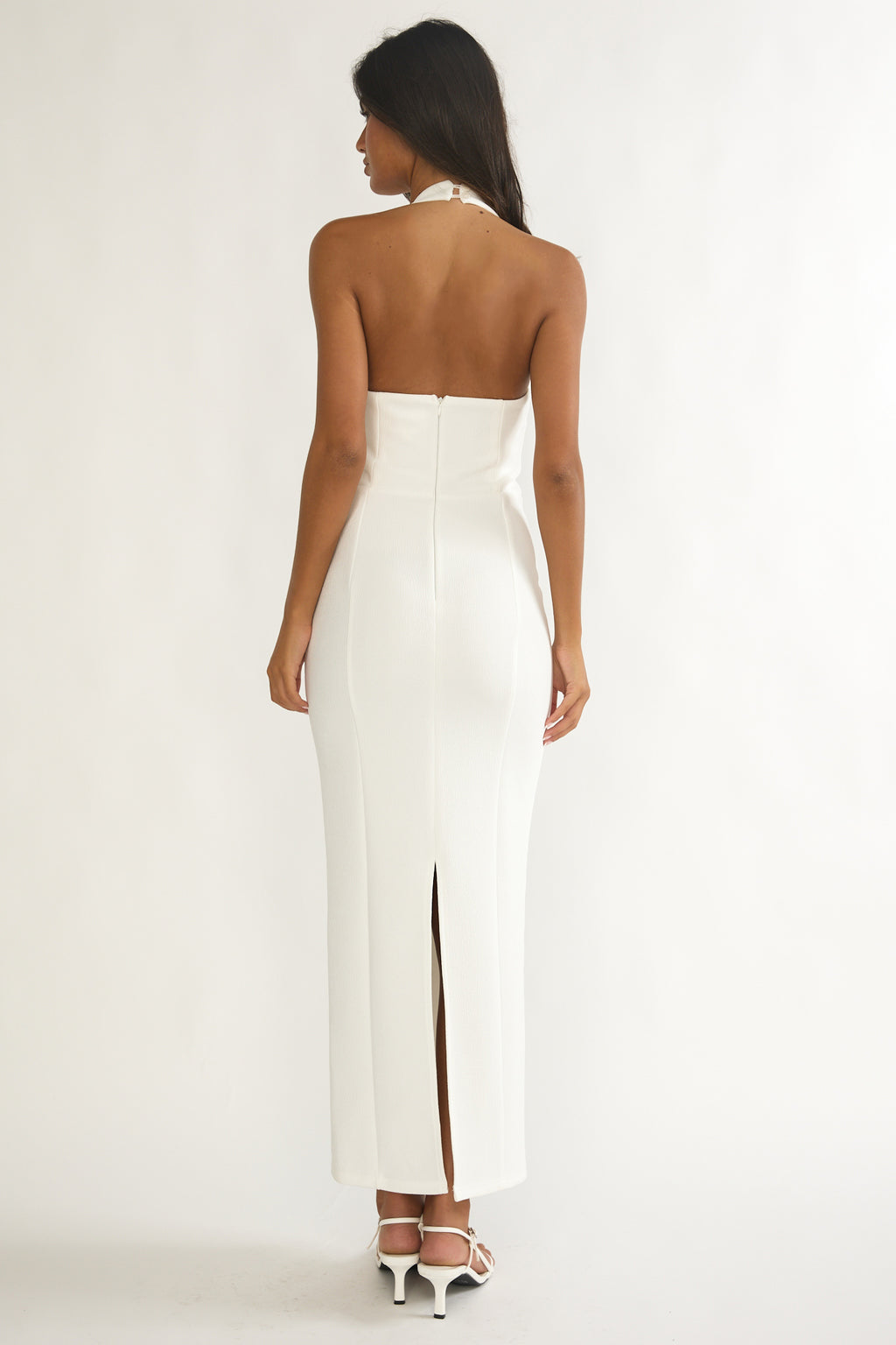 Shailyn Scoop Neck Halter Maxi Dress White by Selfie Leslie