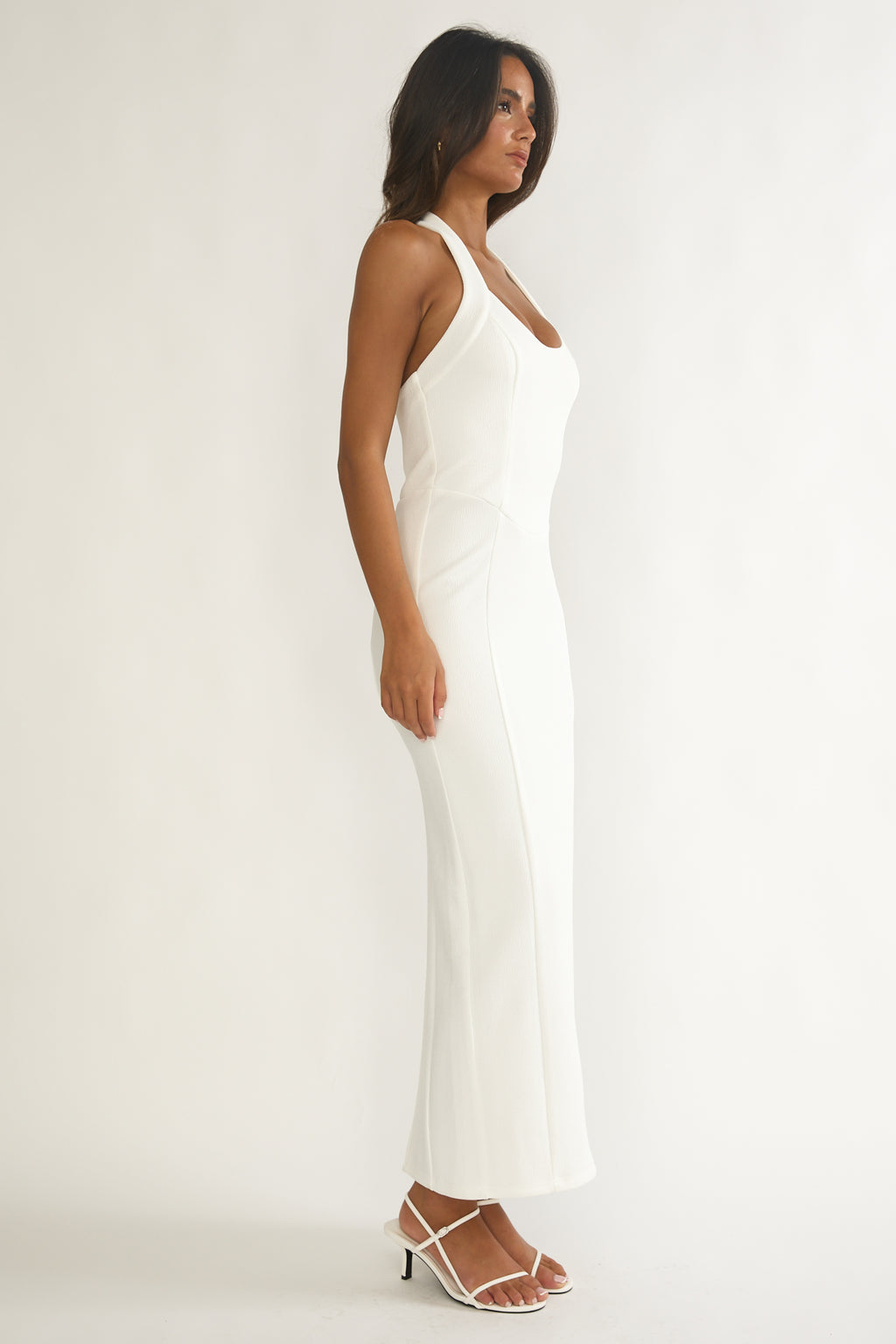 Shailyn Scoop Neck Halter Maxi Dress White by Selfie Leslie