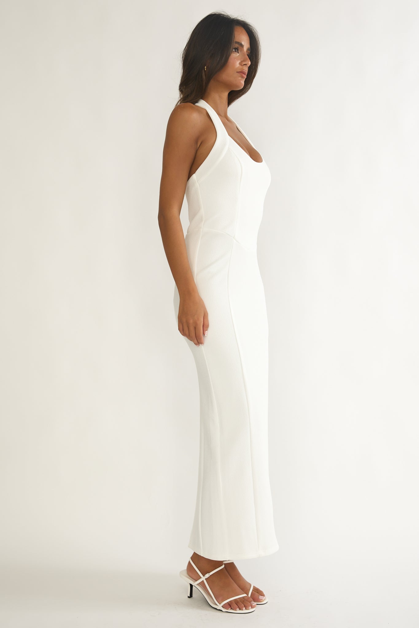 Shailyn Scoop Neck Halter Maxi Dress White by Selfie Leslie