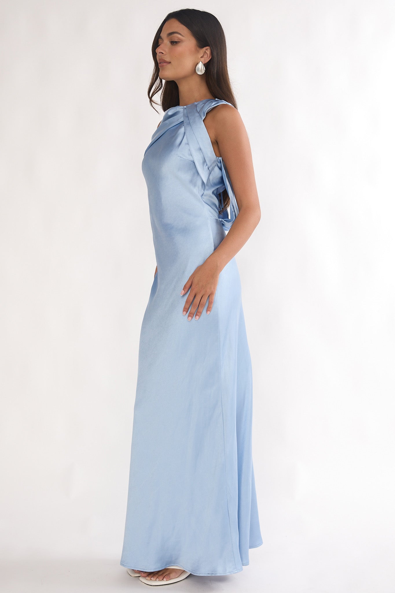 Levinia Draped Back Maxi Dress Blue - S Levinia Draped Back Maxi Dress Blue - S