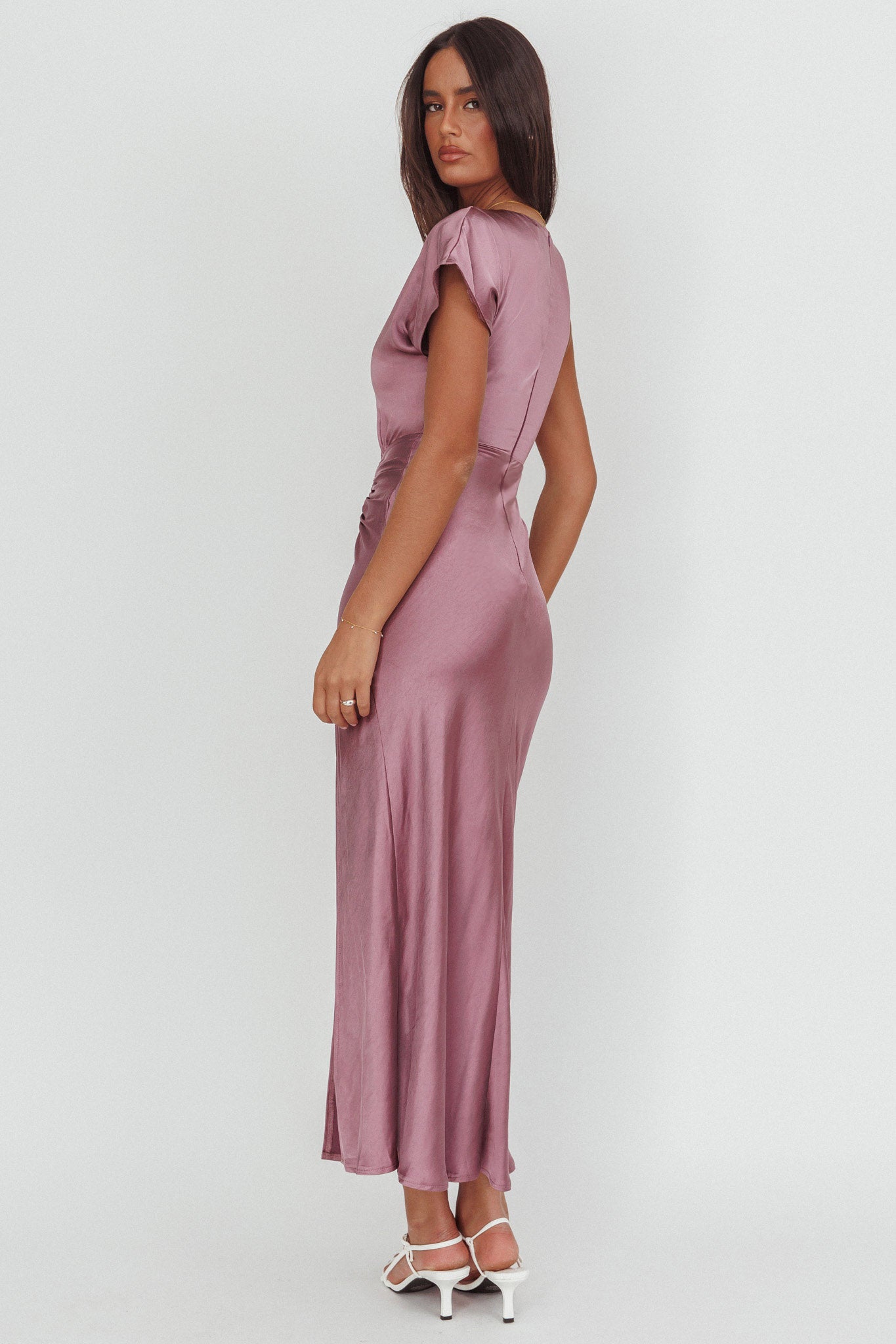Larelle One-Sleeve Front Split Maxi Dress Grape | Selfie Leslie