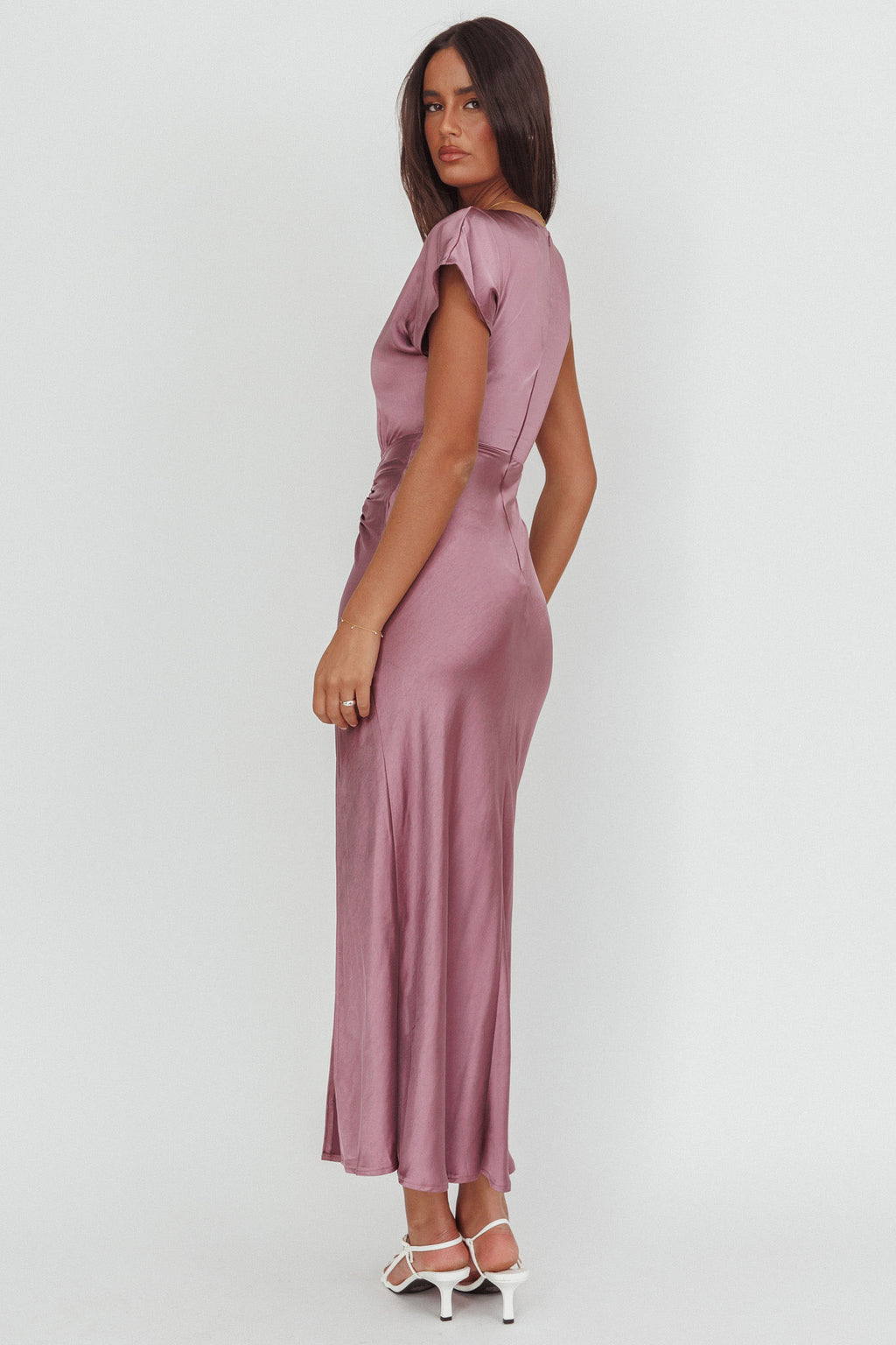 Larelle One-Sleeve Front Split Maxi Dress Grape by Selfie Leslie