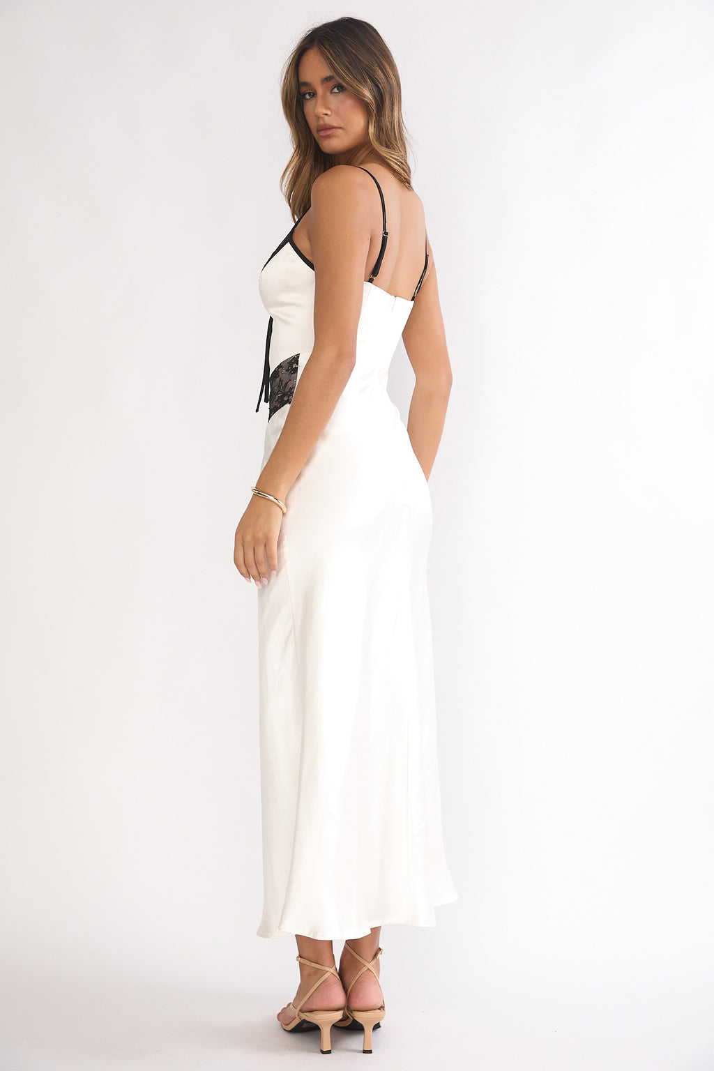 Luna Dolce Lace Trim Tie Maxi Dress Oyster by Selfie Leslie