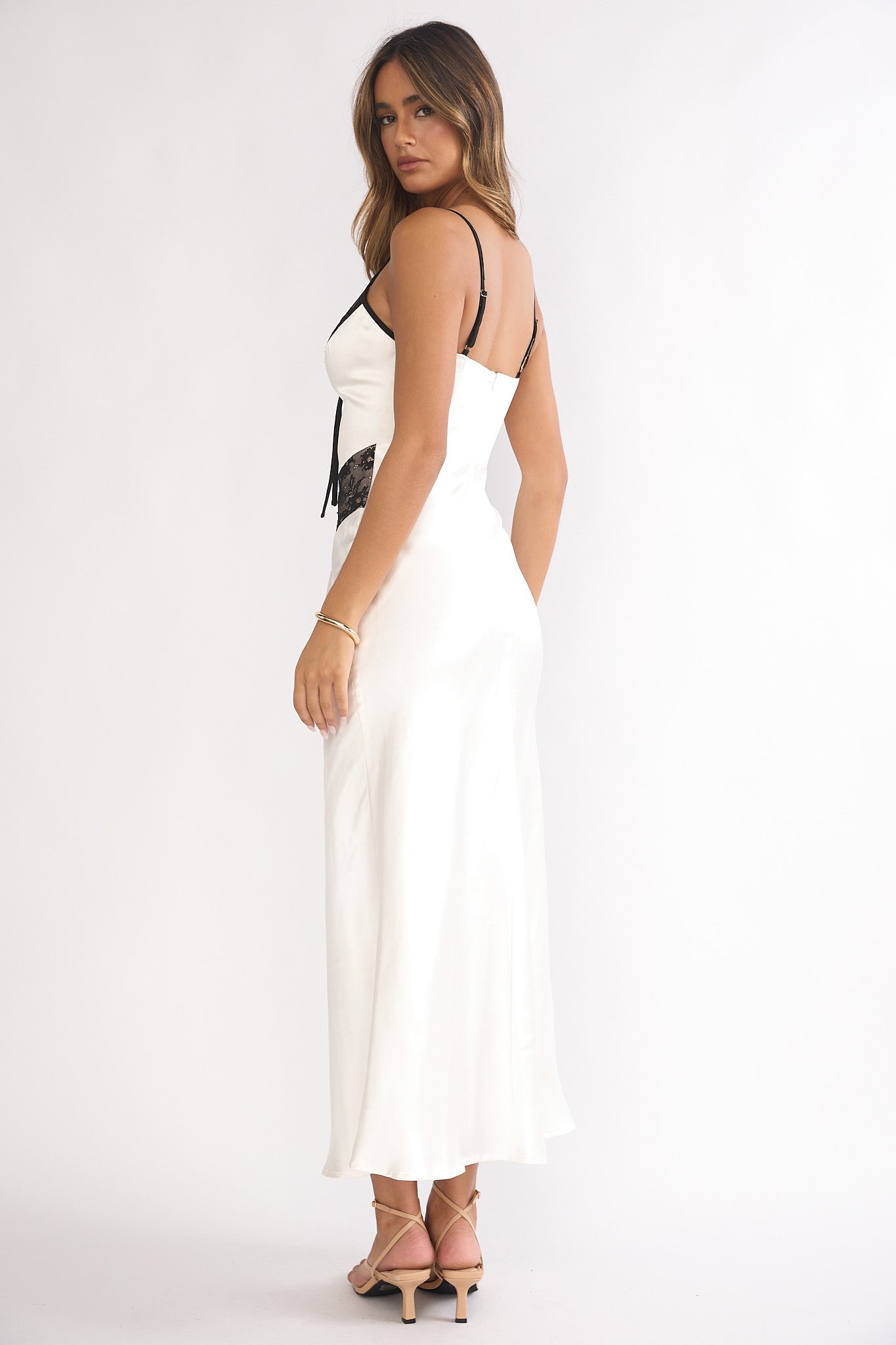 Luna Dolce Lace Trim Tie Maxi Dress Oyster Luna Dolce Lace Trim Tie Maxi Dress Oyster