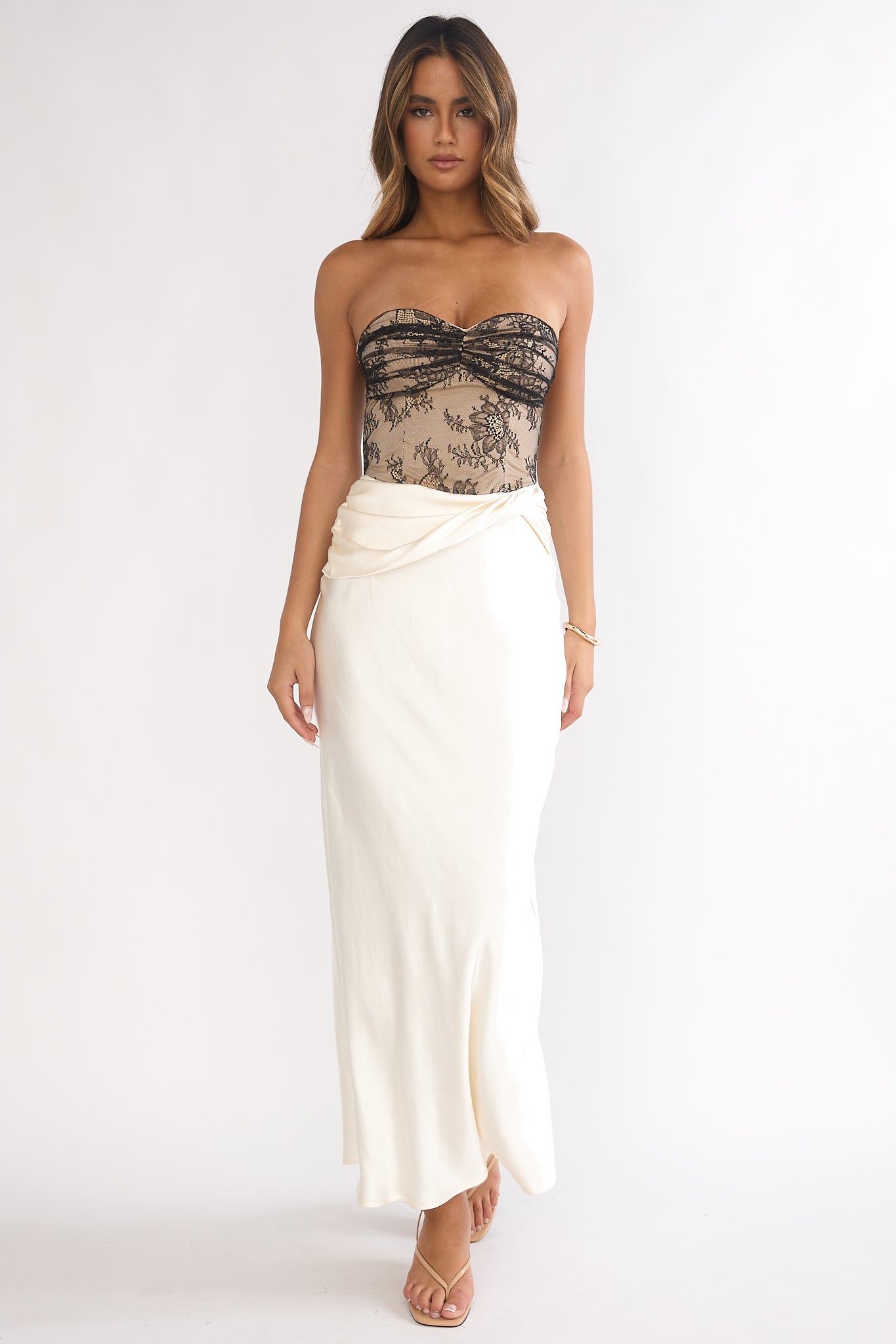 Valoria Lace Bodice Maxi Dress Oyster | Selfie Leslie