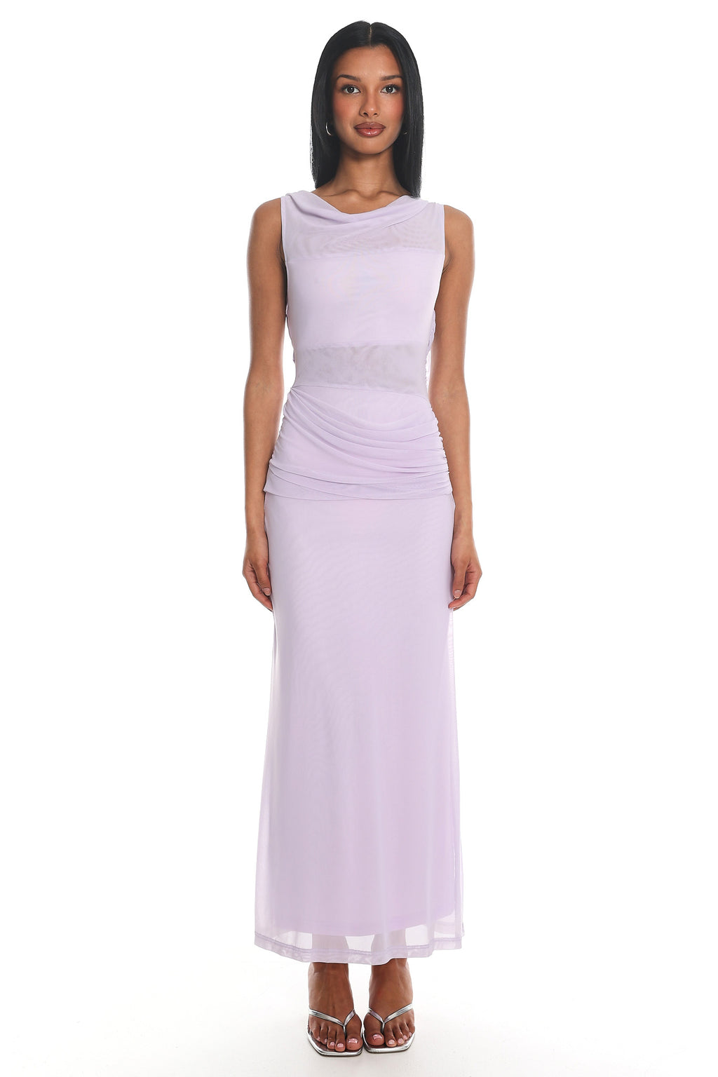 Saffra Shoulder Sash Ruched Maxi Dress Lilac by Selfie Leslie