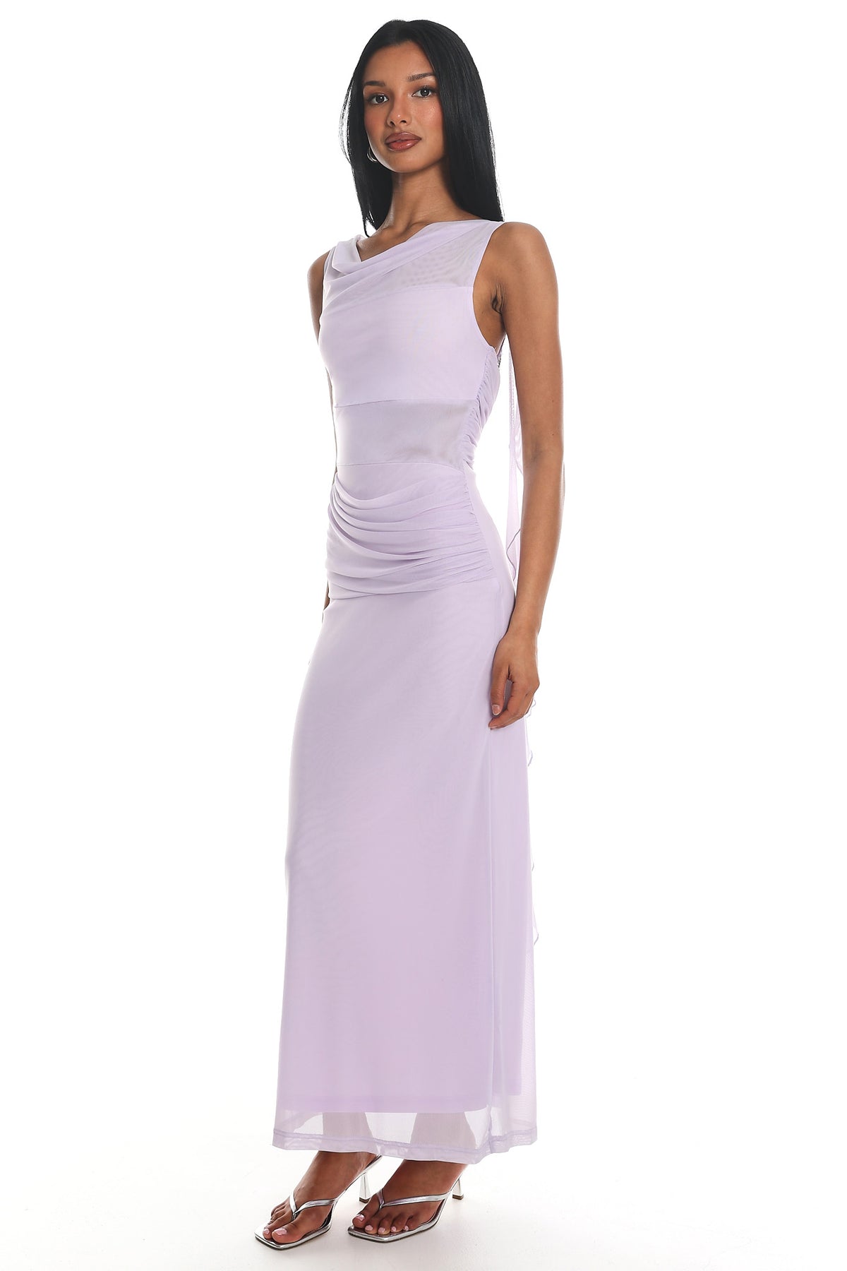 Saffra Shoulder Sash Ruched Maxi Dress Lilac by Selfie Leslie