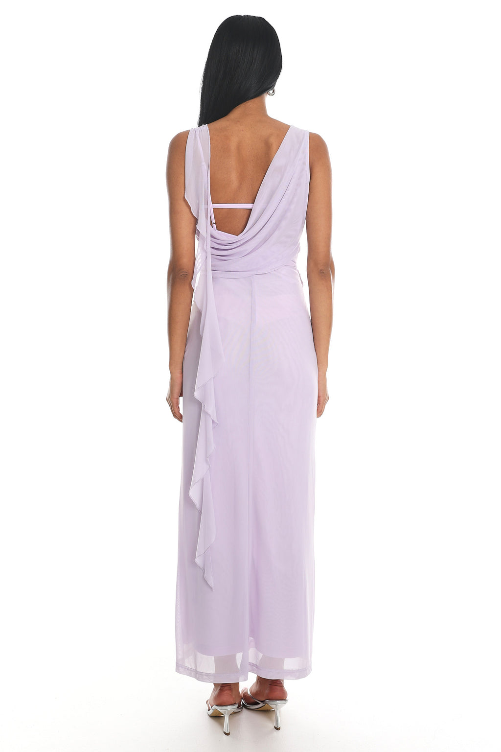Saffra Shoulder Sash Ruched Maxi Dress Lilac by Selfie Leslie