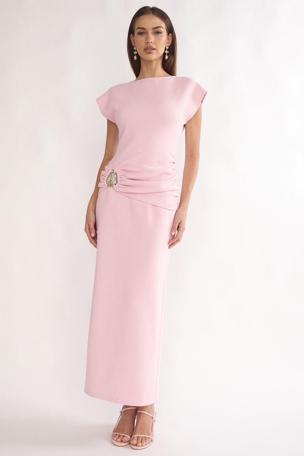 pink maxi dress short sleeve Briona Short Sleeve Buckle Maxi Dress Pink