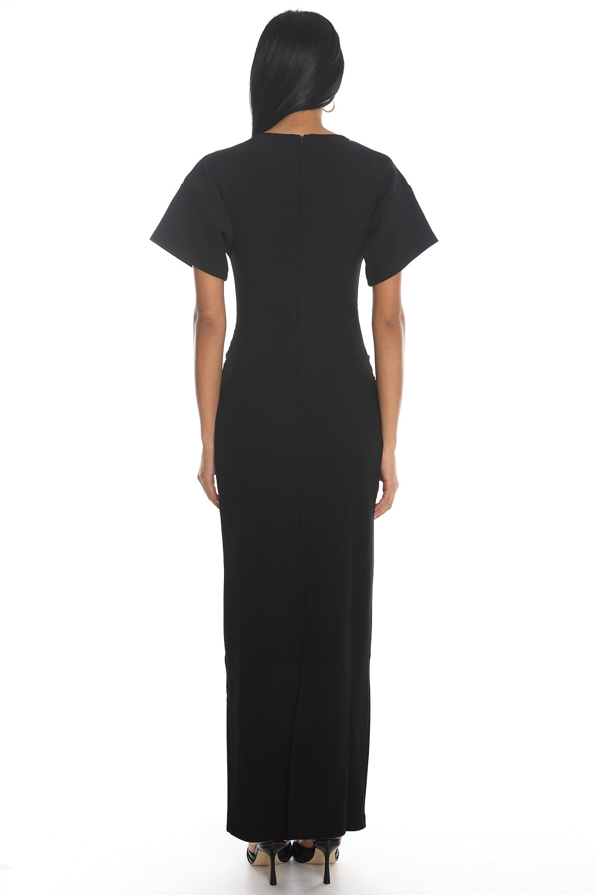 Briona Short Sleeve Buckle Maxi Dress Black by Selfie Leslie