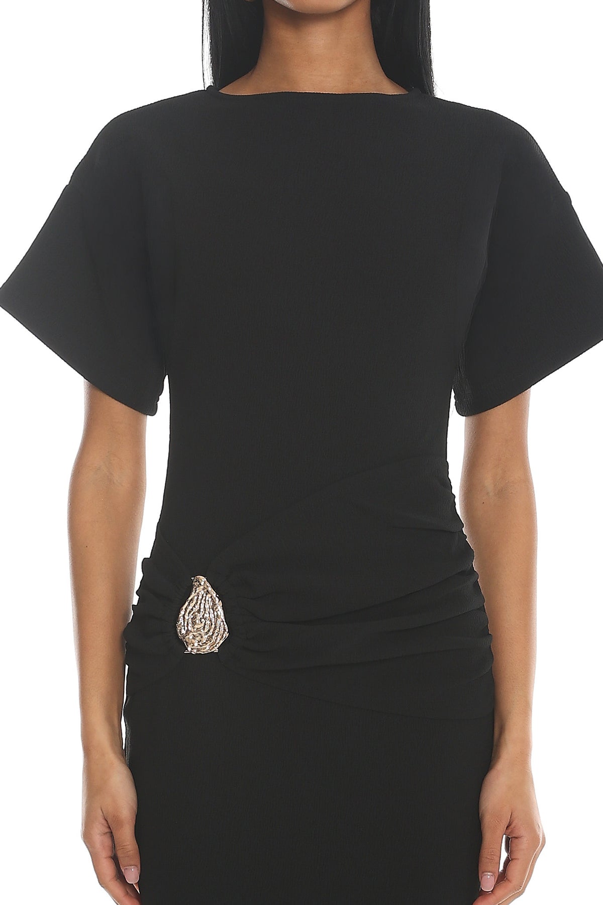 Briona Short Sleeve Buckle Maxi Dress Black by Selfie Leslie