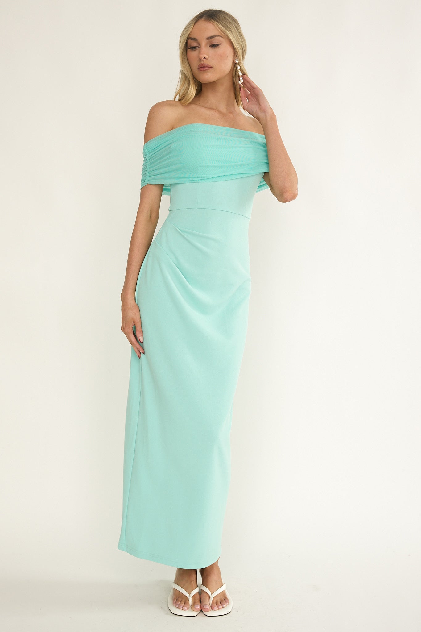 Love Languages Off-Shoulder Maxi Dress Mint by Selfie Leslie