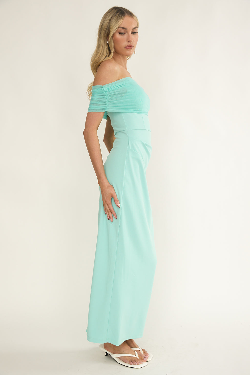 Love Languages Off-Shoulder Maxi Dress Mint by Selfie Leslie