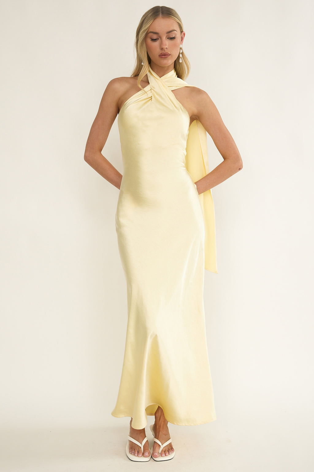 Alvara Crossover Halterneck Maxi Dress Butter by Selfie Leslie