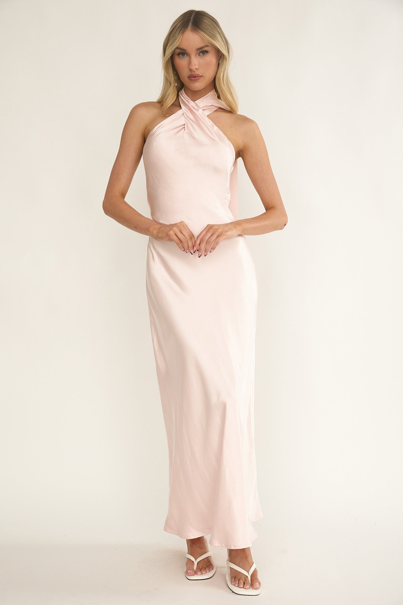 Alvara Crossover Halterneck Maxi Dress Pink Selfie Leslie Alvara Crossover Halterneck Maxi Dress Pink Selfie Leslie