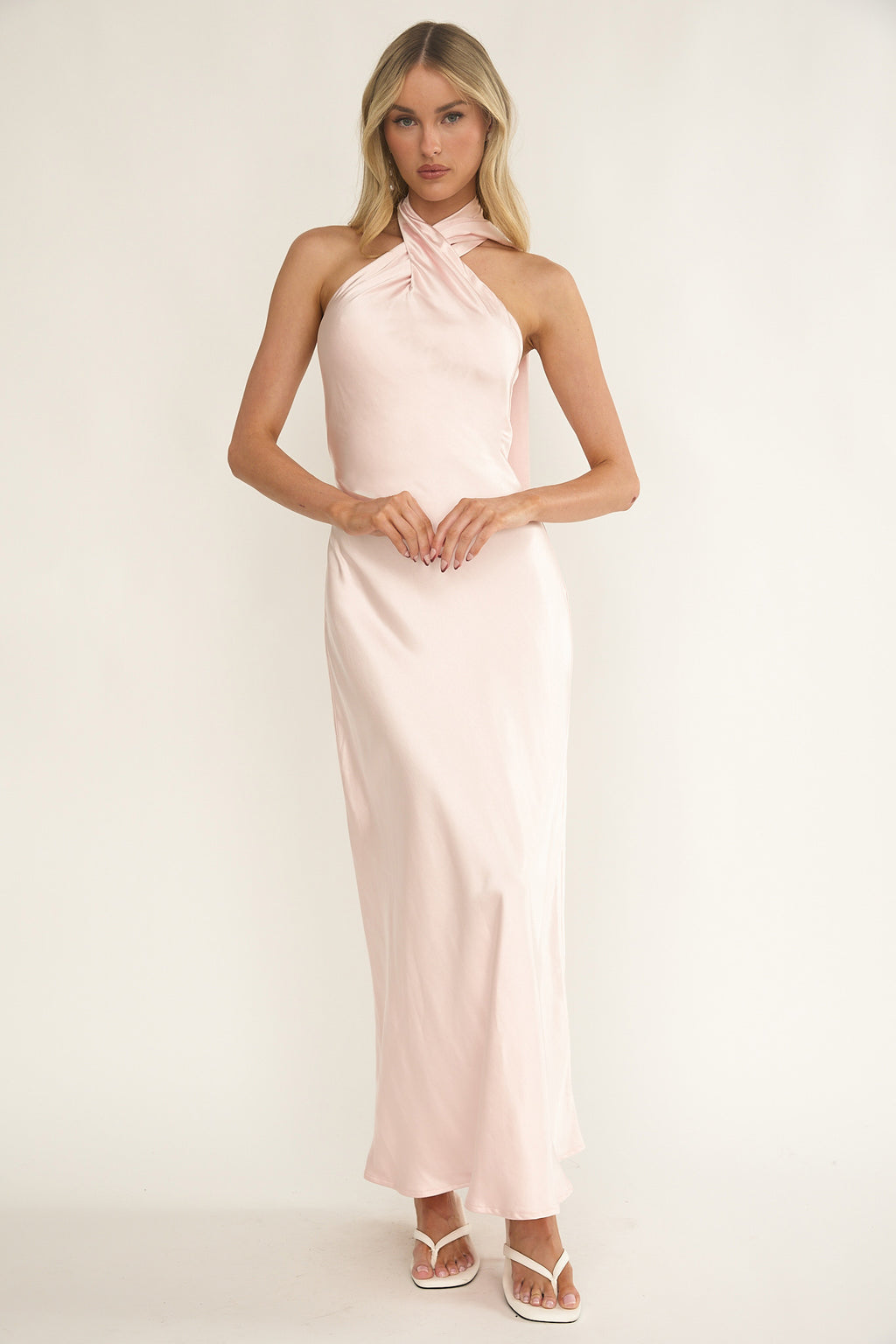 Alvara Crossover Halterneck Maxi Dress Pink– Selfie Leslie