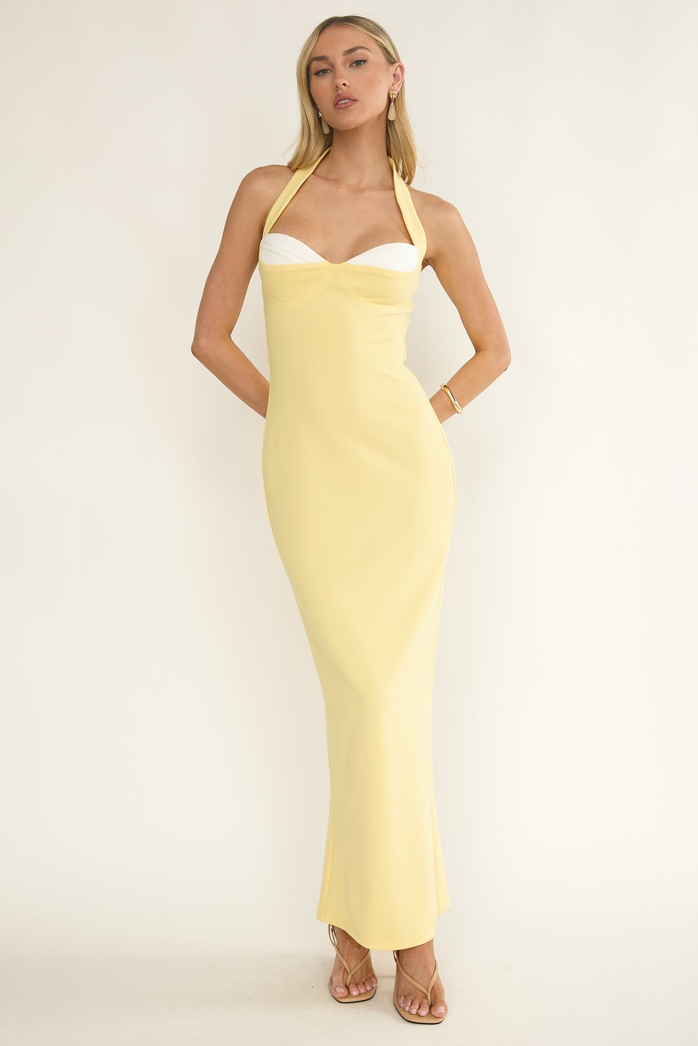 maxi bustier dress Briela Halter Bustier Maxi Dress Lemon