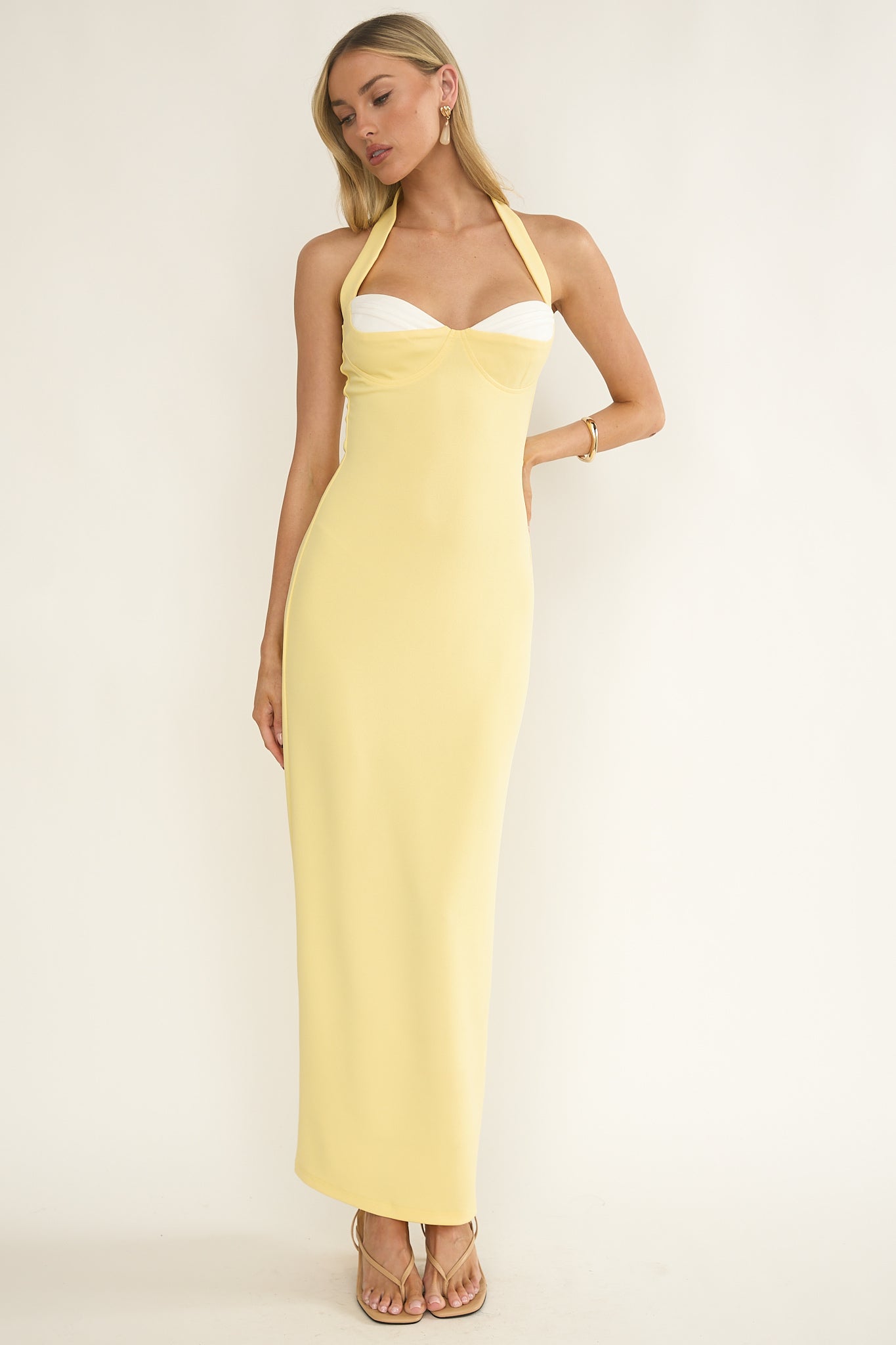 bustier maxi dress Briela Halter Bustier Maxi Dress Lemon
